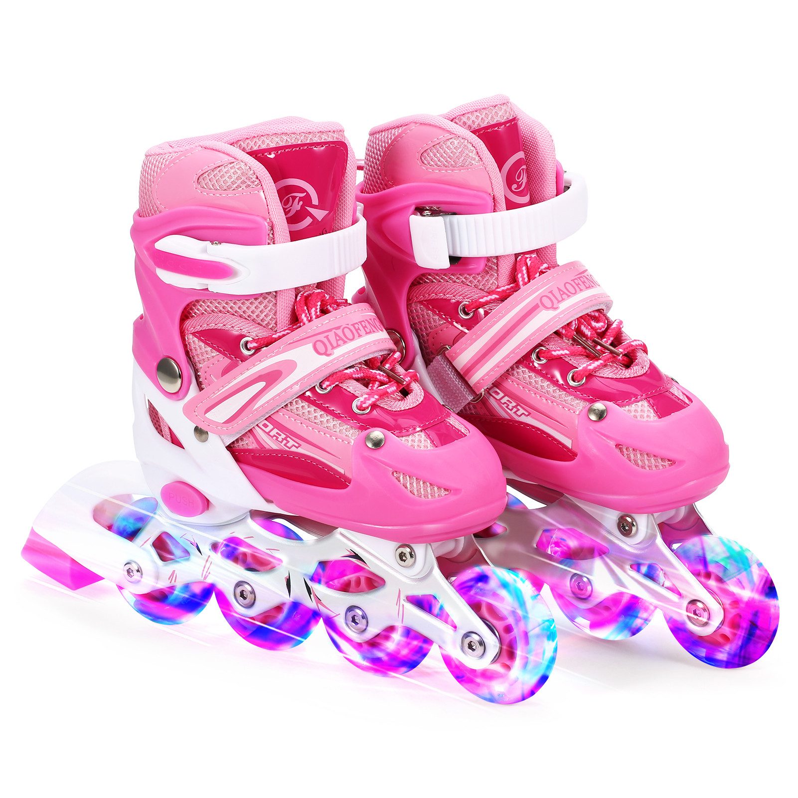 GARRYFIZH Inlineskates-Rolle Inlineskates Kinder Verstellbar Gr. 27-32 LED Rollen Rosa inkl. Tasche, Verschleißfeste PU-Rollen, Atmungsaktives Mesh-Futter