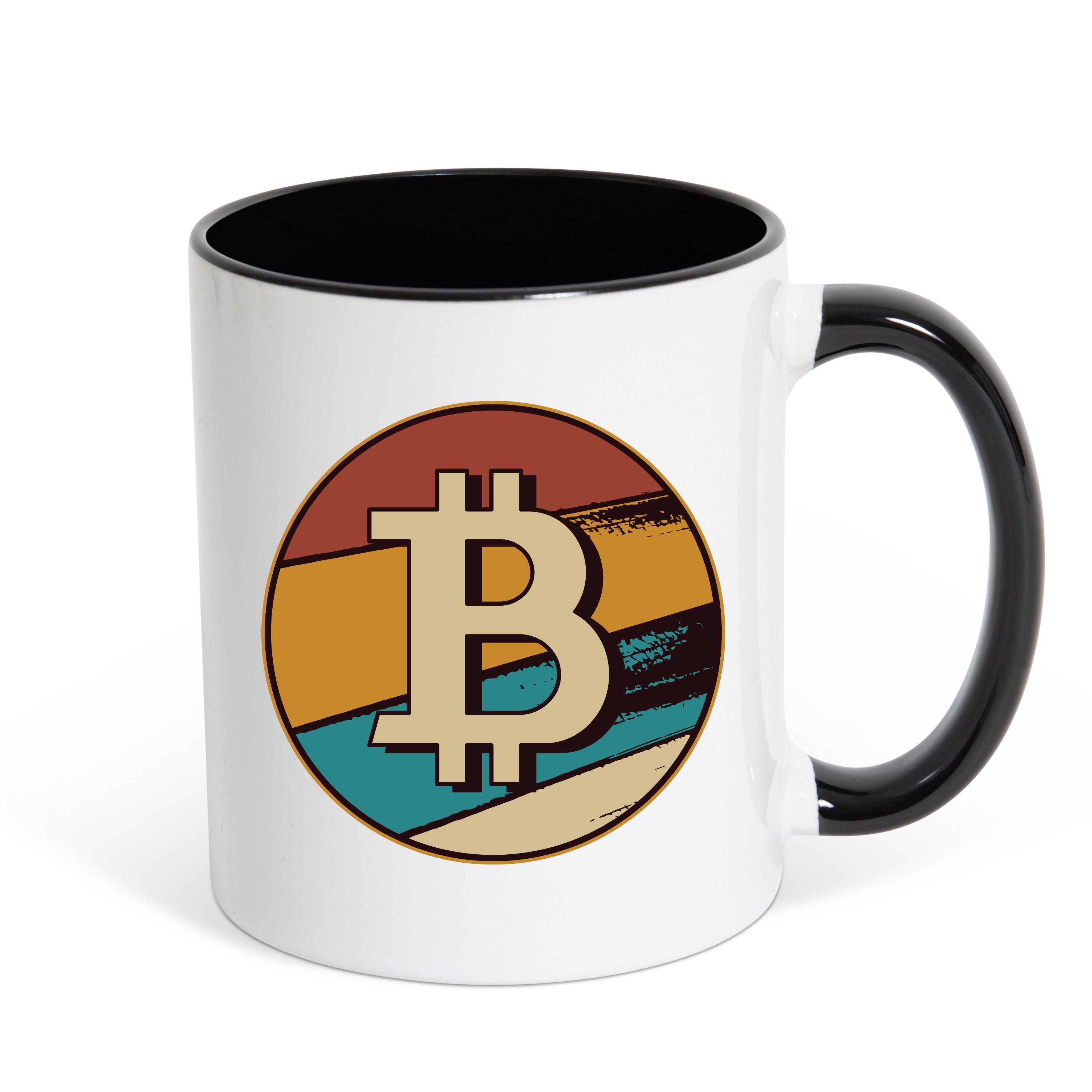 Print, trendigem mit Weiss/Schwarz Kaffeetasse Coin Bitcoin Crypto mit Print Geschenk Keramik, Youth Tasse Designz
