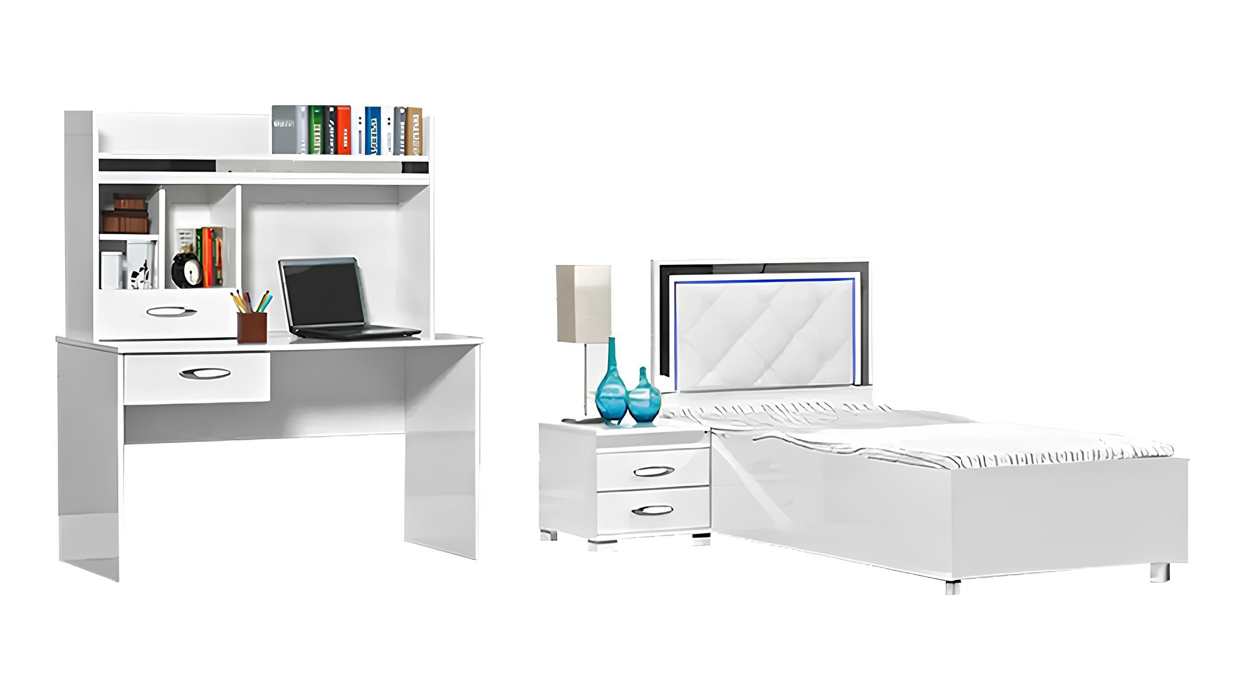 Xlmoebel Jugendzimmer-Set Weißes Schlafzimmermöbel-Set mit Bett und Schreibtisch für Jugendliche, (Kinderzimmer 3tlg (Bett + Nachttisch + Schreibtisch), Hergestellt in Europa