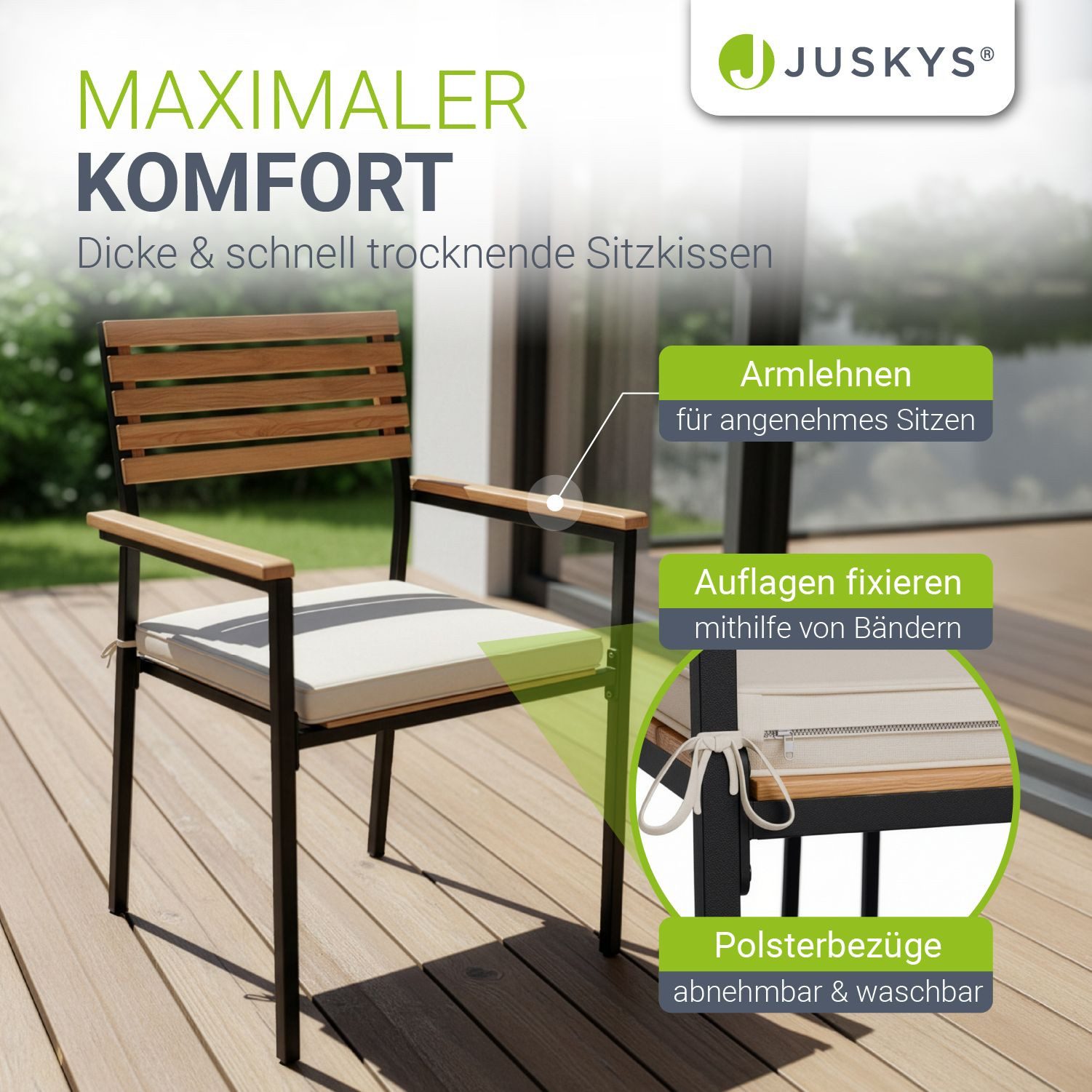 Juskys Gartenlounge-Set Rhodos, (Set, 7-tlg., Sitzgruppe), mit Tisch, 6 Stühlen & Kissen, elegante Holzelemente