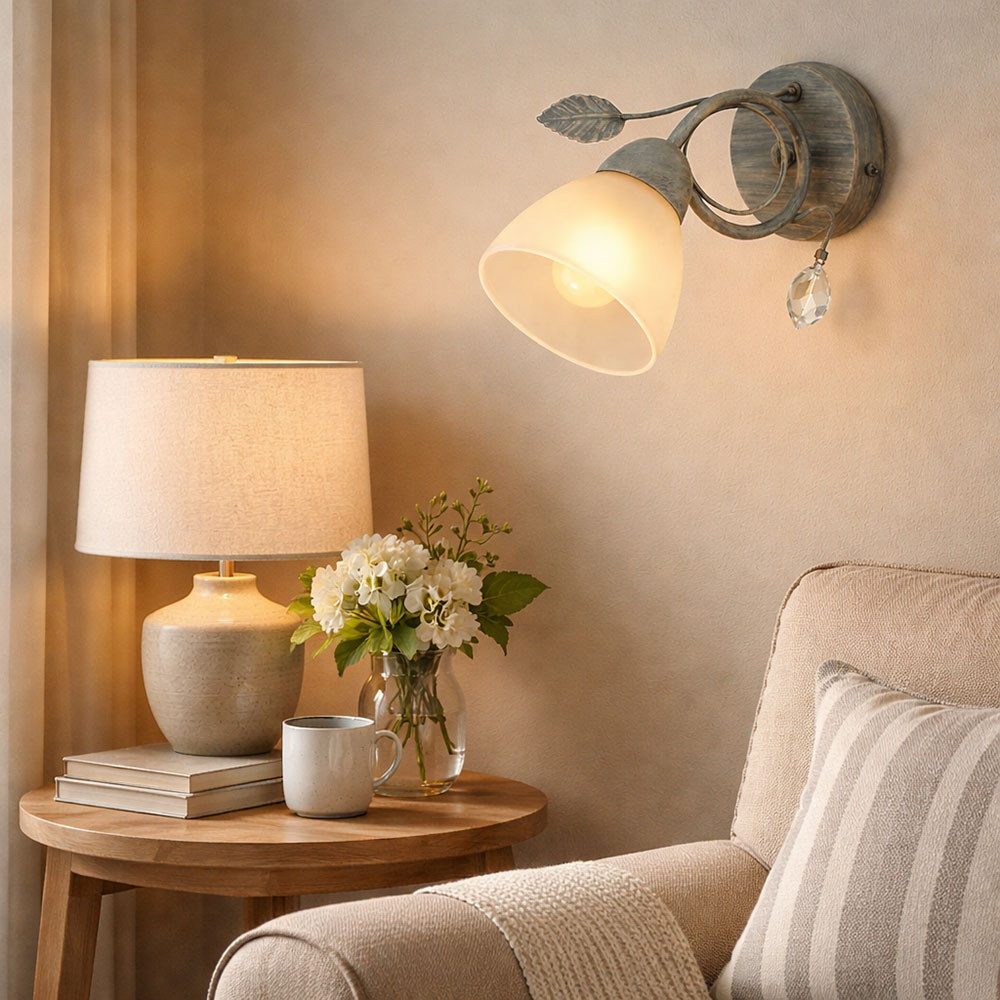 TRIO Leuchten Wandleuchte, Leuchtmittel nicht inklusive, Landhaus Stil Wand Beleuchtung Lampe Leuchte grau antik Blätter