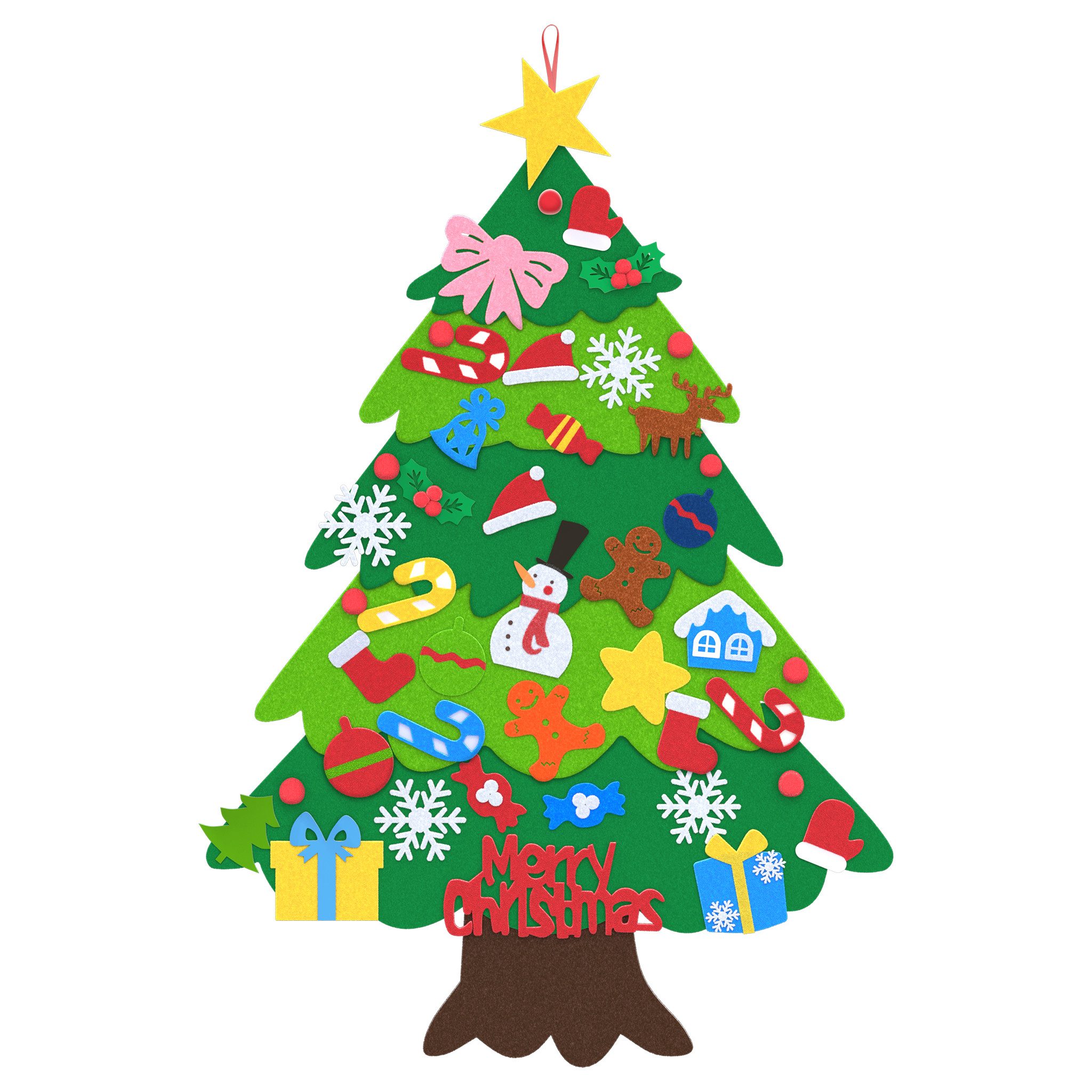 FIVMEN Künstlicher Weihnachtsbaum DIY Filz-Tannenbaum Filzchristbaum Deko 3 Stile, Filz-Tannenbaum, mit 36 Stück Abnehmbaren Ornamenten