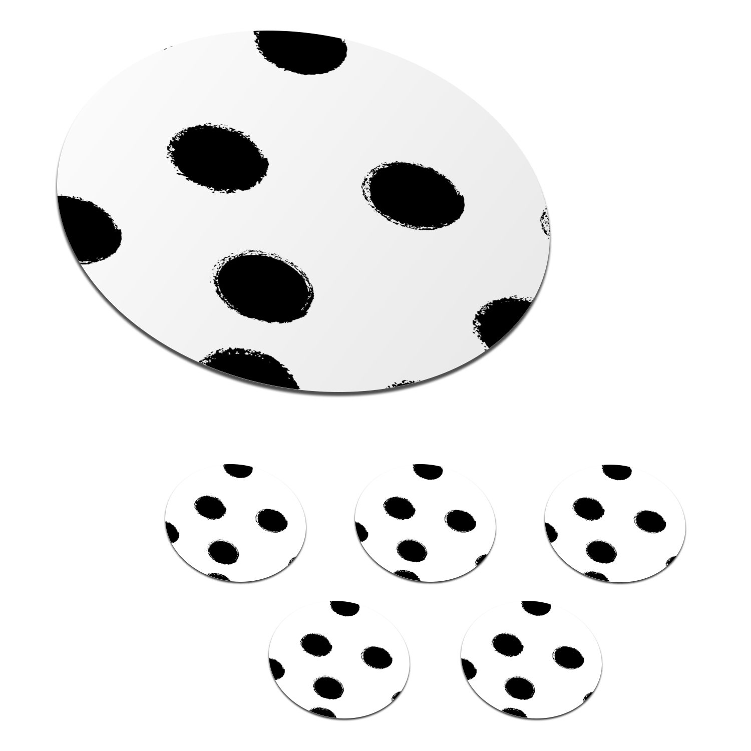 MuchoWow Glasuntersetzer Polka dots - Muster - Schwarz und weiß, Zubehör für Gläser, 6-tlg., Getränkeuntersetzer, Tassenuntersetzer, Korkuntersetzer, Tasse, Becher