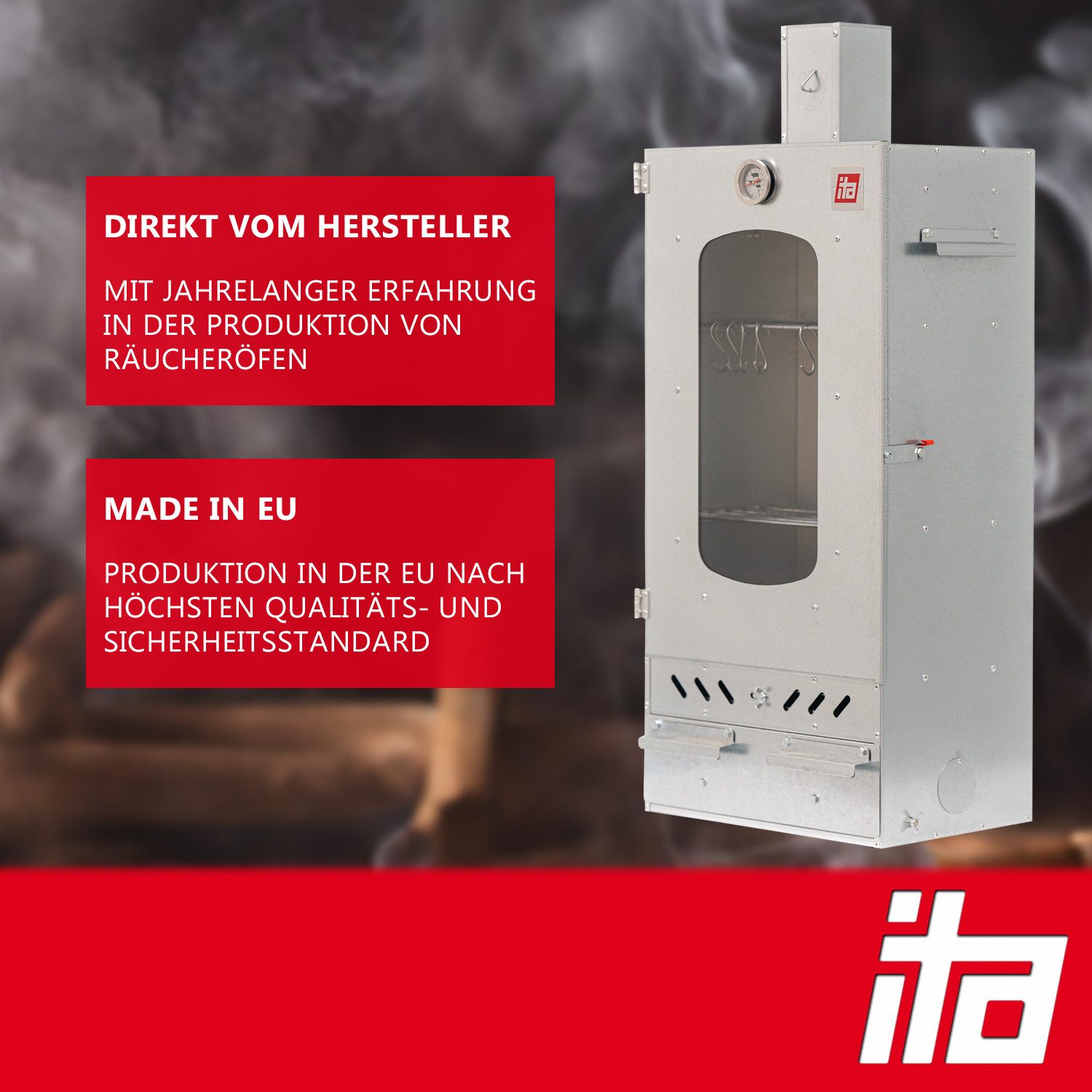 ITA Räucherofen Räucherofen 7012 - Premium Räucherschrank mit 3 Etagen, 1-St., Smoker mit Heizspirale & Räuchertisch und Rauchgenerator – Bild 3 von 5