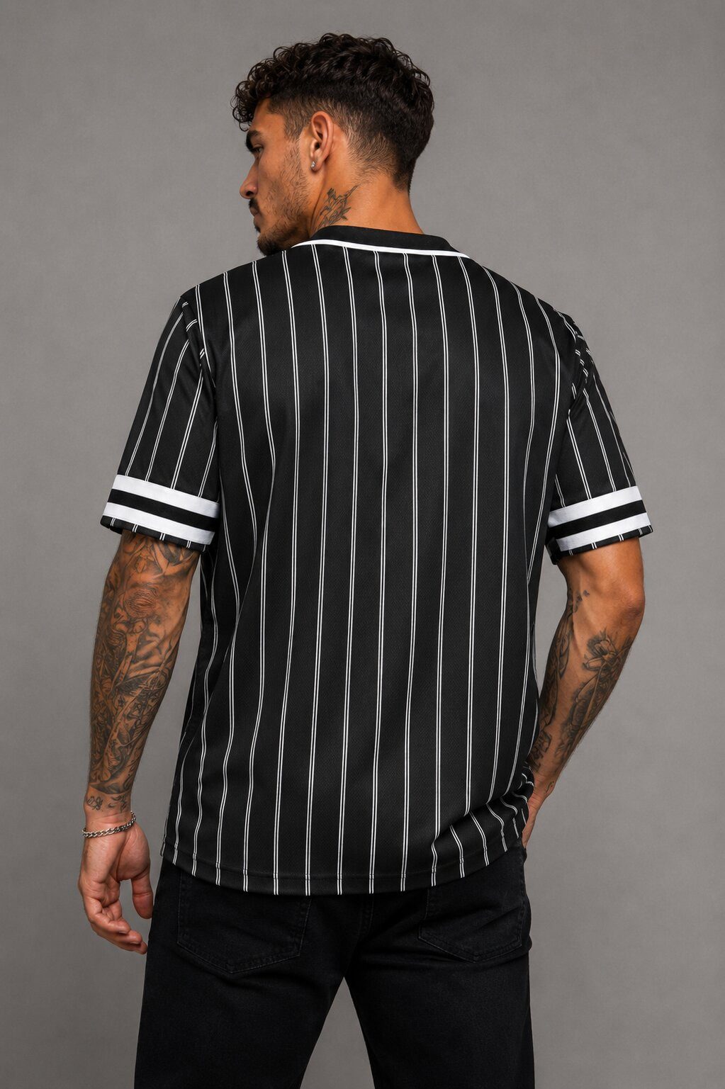 SUBLEVEL T-Shirt Herren Shirt Rugby Jersey Logo moderner Look verlängerter Rücken, All Over Streifen, Frontapplikation