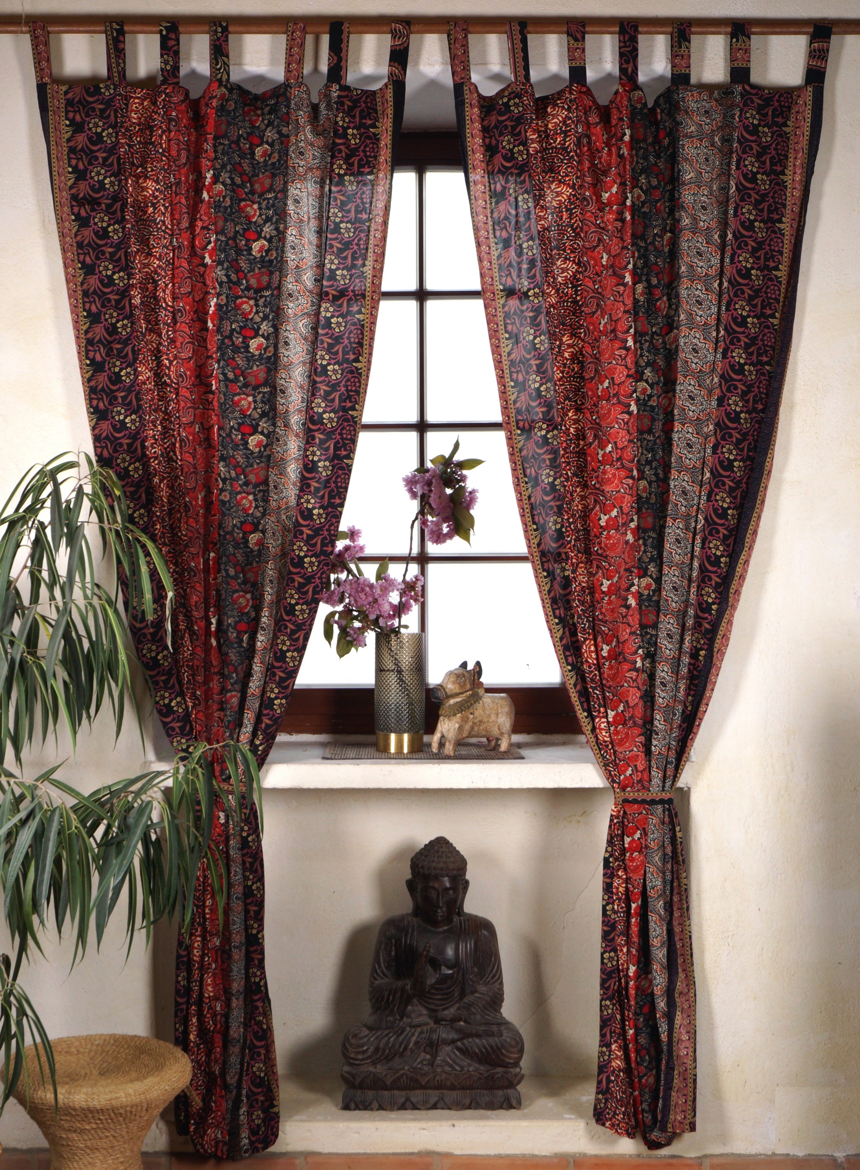 Guru-Shop Vorhang Boho Patchwork Vorhänge, 1 Paar Bohemia Gardine..