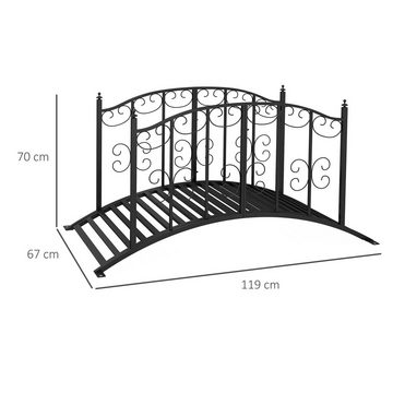 Outsunny Zierbrücke Gartenbrücke Stahl 1,19 m Teichbrücke mit Geländer, (Dekobrücke, 1 St., Teichbrücke), bis 120 kg für Balkon, Terrasse Schwarz