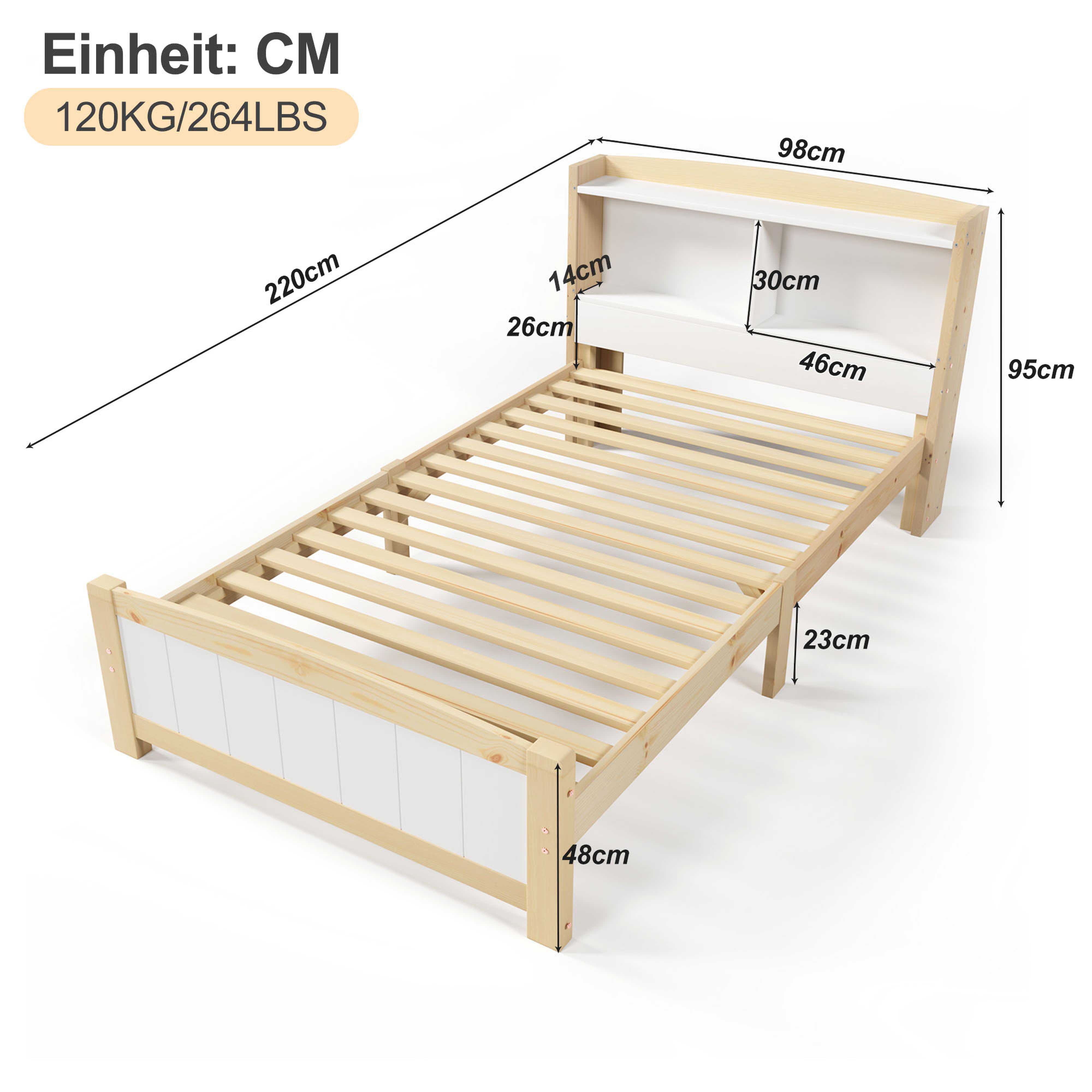 BlingBin Einzelbett Jugendbett Holzbett (1-tlg., Holzbett mit Stauraum-Kopf günstig online kaufen