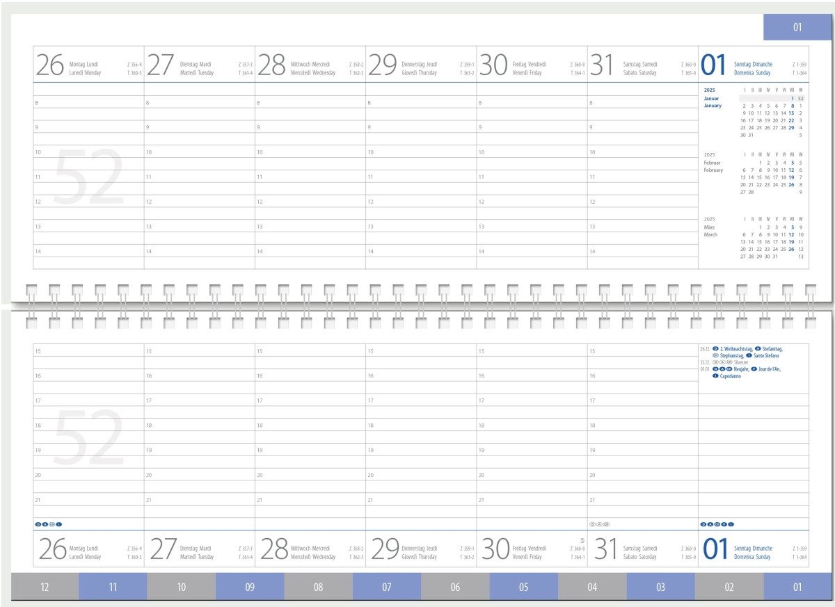GÜSS Kalender Schreibtischkalender Schreibtischquerkalender 1 Woche auf 2 Seiten Kalendarium 2026