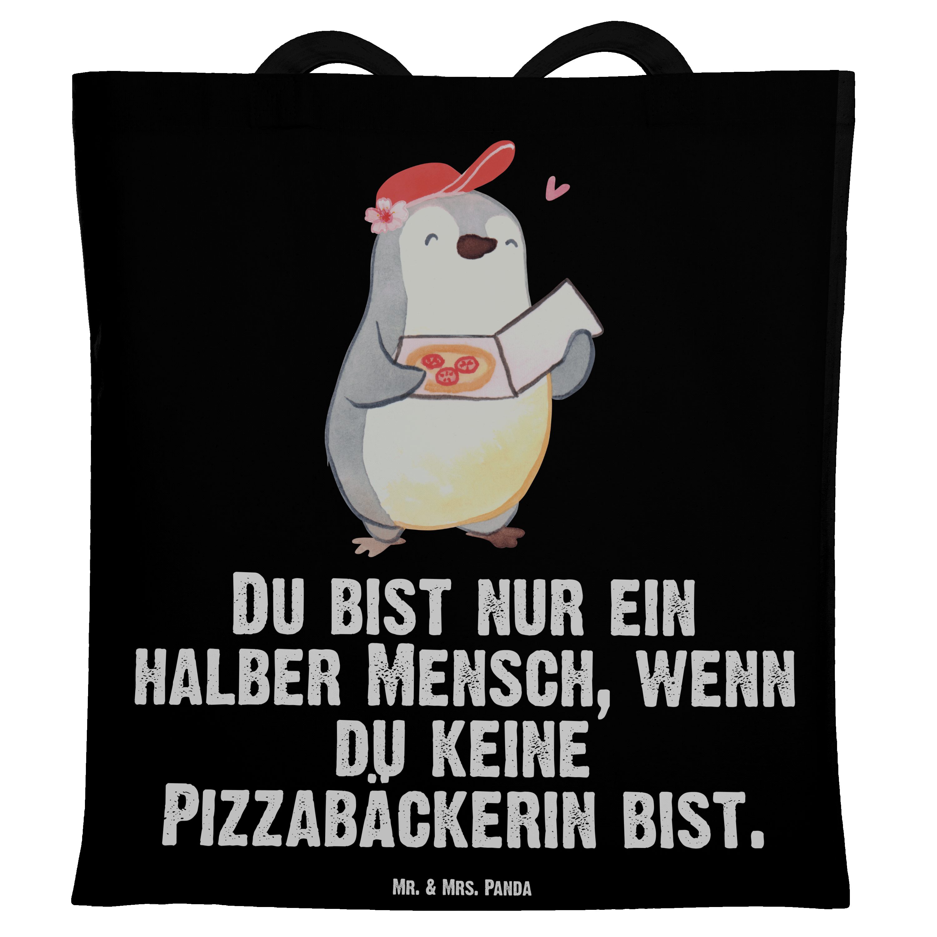 Mr. & Mrs. Panda Tragetasche Pizzabäckerin mit Herz - Schwarz - Geschenk, Lieferbringdienst, Liefe (1-tlg)