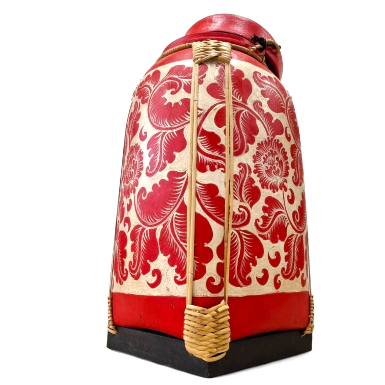 Kinaree Aufbewahrungskorb Bambus Reiskorb 60cm handbemalt Thailand mit Deckel, handbemalt, Unikate, Naturprodukt