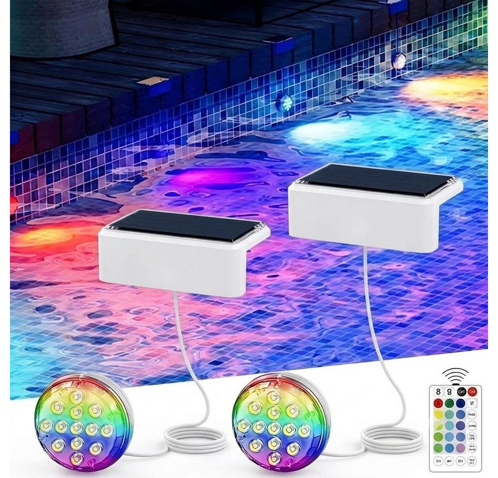 QUBEBU Pool-Lampe Solar LED Poollicht, RGB Poolbeleuchtung Unterwasser Licht, Timer, Dimmable LED Solarleuchte für Pool, Teichbeleuchtung mit Fernbedienung, IP68 Solarlampen Außen Pool Lichter Teich Aquarium Badewanne, Wasserdicht Pool Lichter Unterwasser