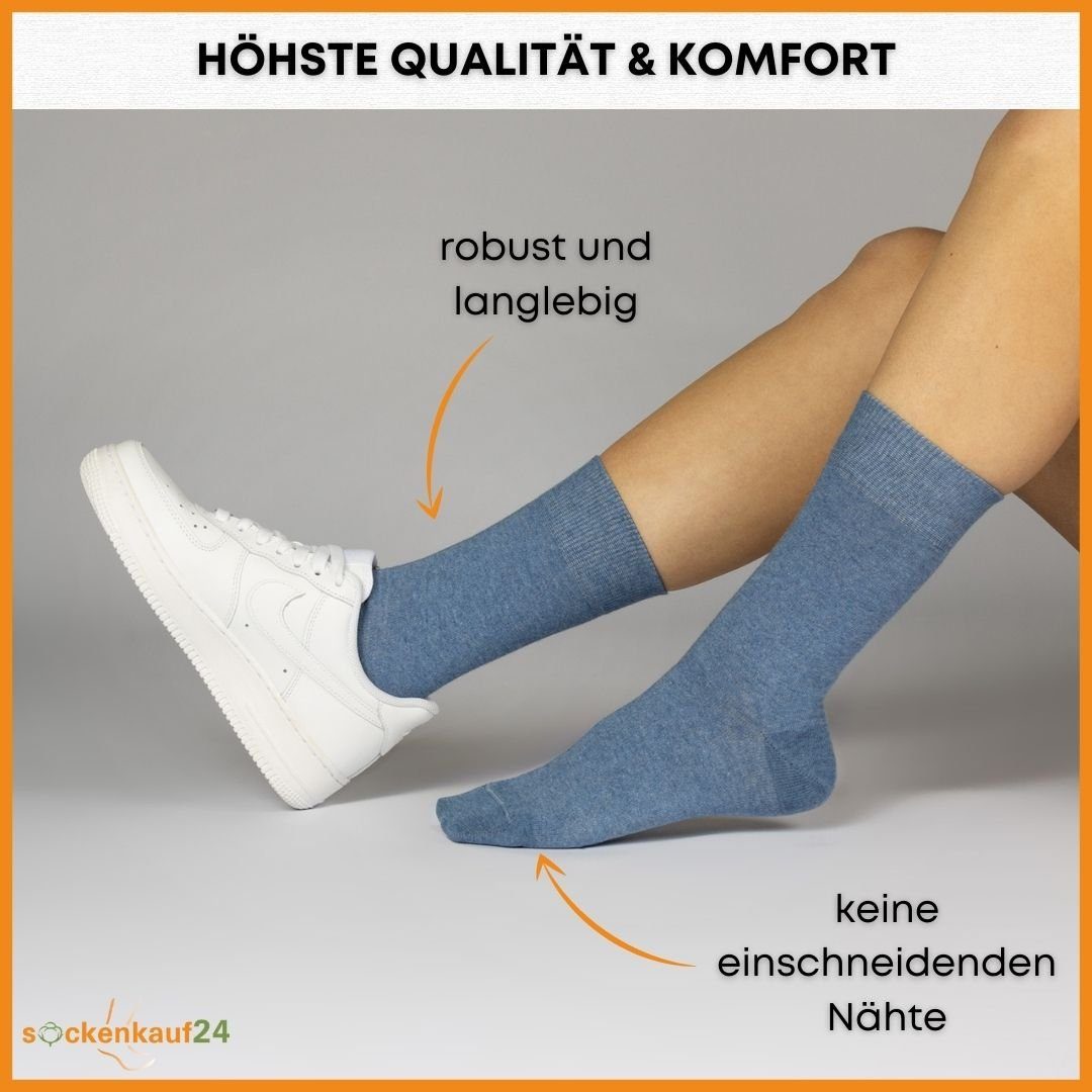 sockenkauf24 Socken 10 Paar Damen & Herren Socken Business Socken Baumwolle (Schwarz/Jeans, 35-38) mit Komfortbund (Basicline)