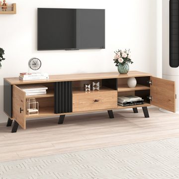 Celya TV-Schrank Lowboard mit Schubladen mit Holz und Schwarzdesign, 170 x 40 x 50cm