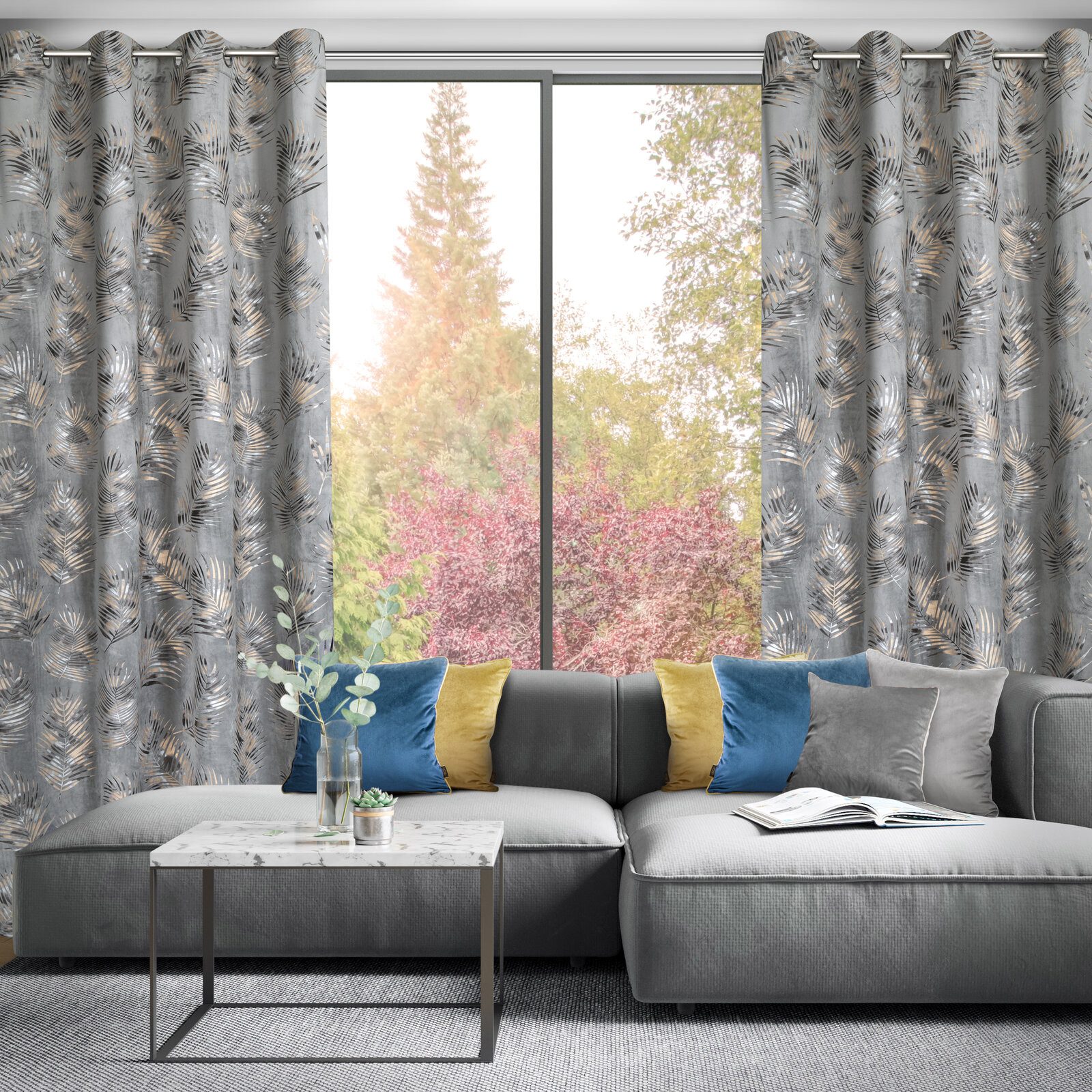 Eurofirany Vorhang Velvet Vorhänge mit goldenem Blättermuster, Velours Vorh günstig online kaufen