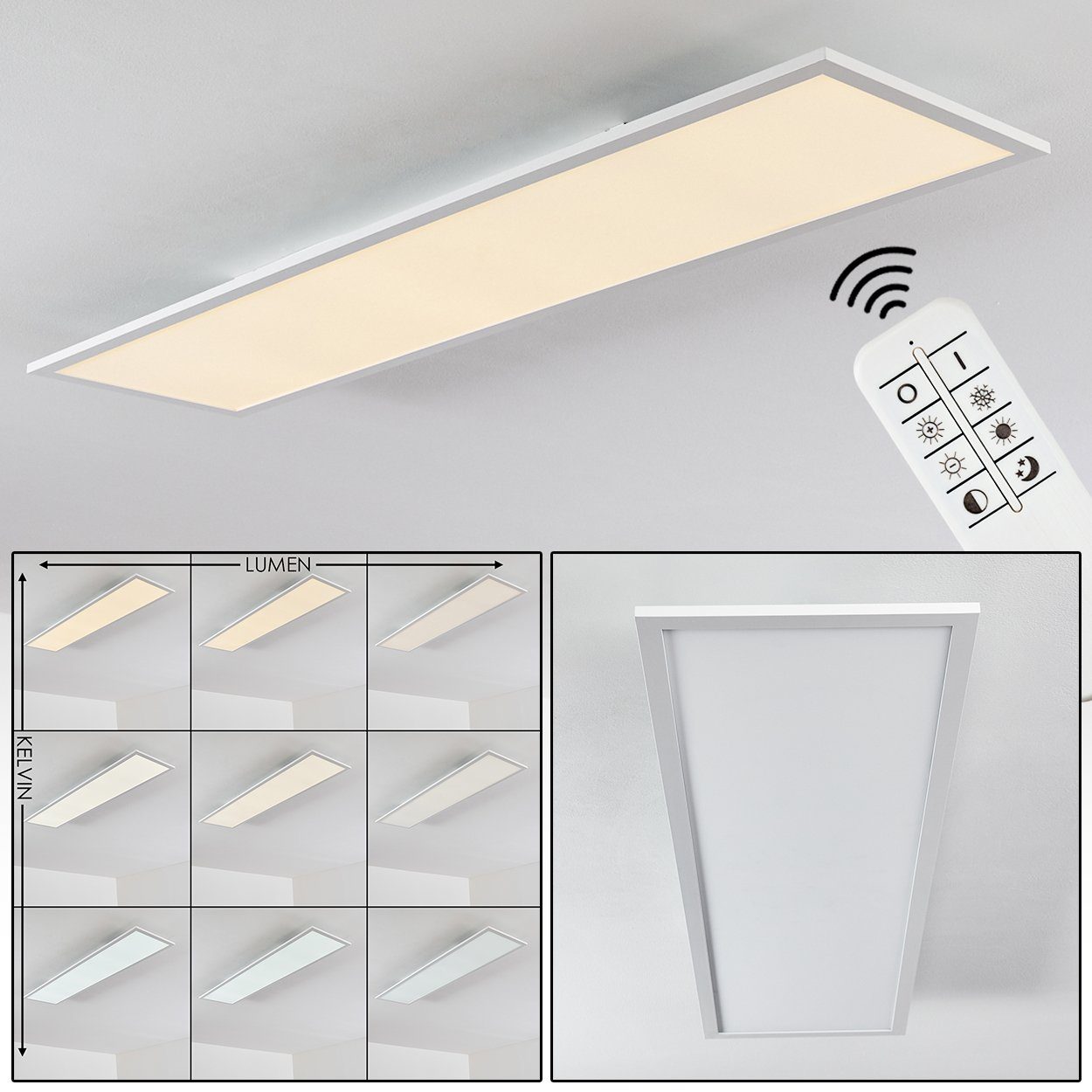 hofstein Deckenleuchte »Vacil« LED Panel dimmbare aus Aluminiumin Weiß, 3000 Kelvin, 320-3200 Lumen, Deckenpanel mit Fernbedienung