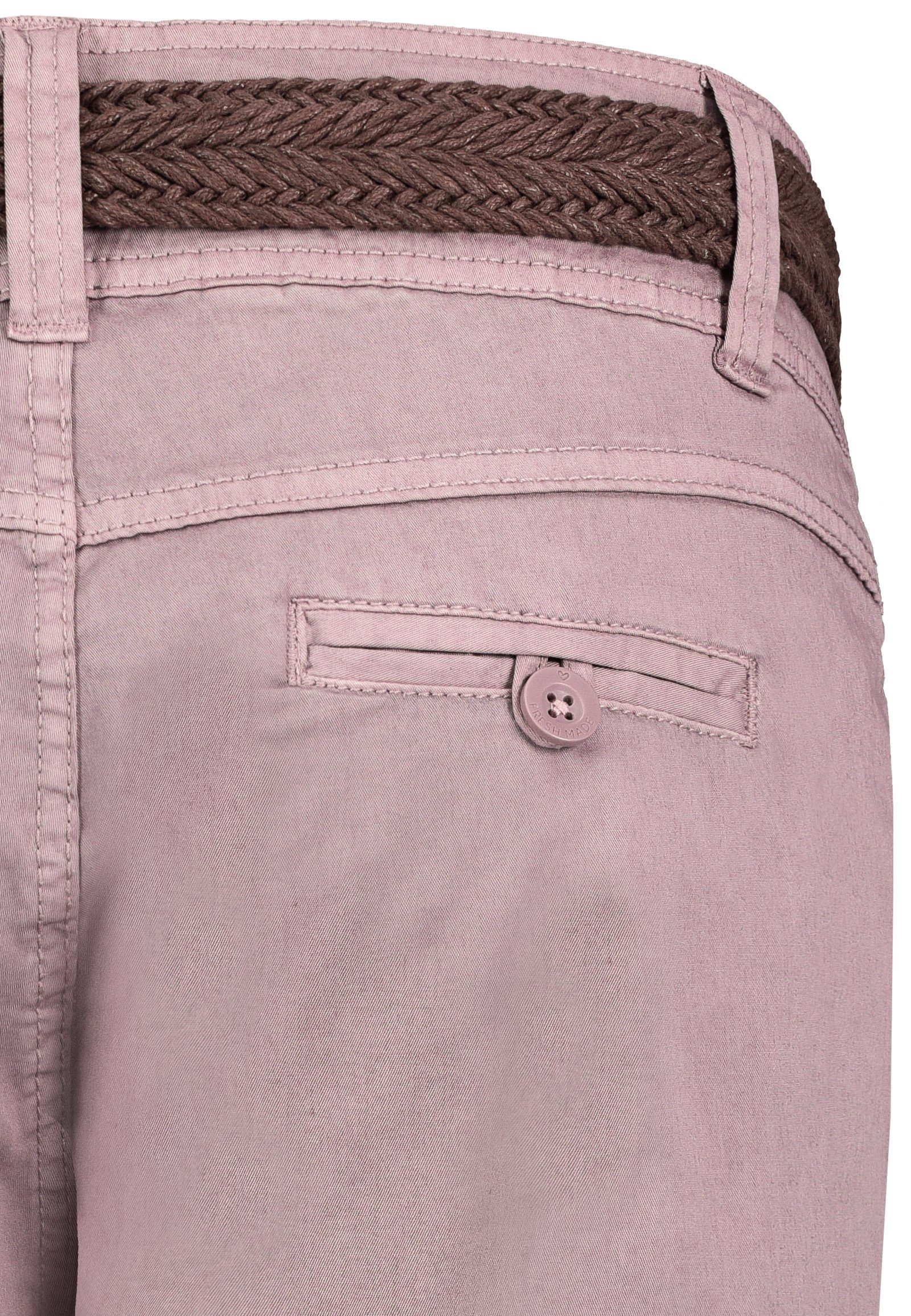 Capri Bermuda Made Gürtel Chino Fresh Short Bermudas Hose Sommer Damen 3/4 mit Rosa Stoff Hose