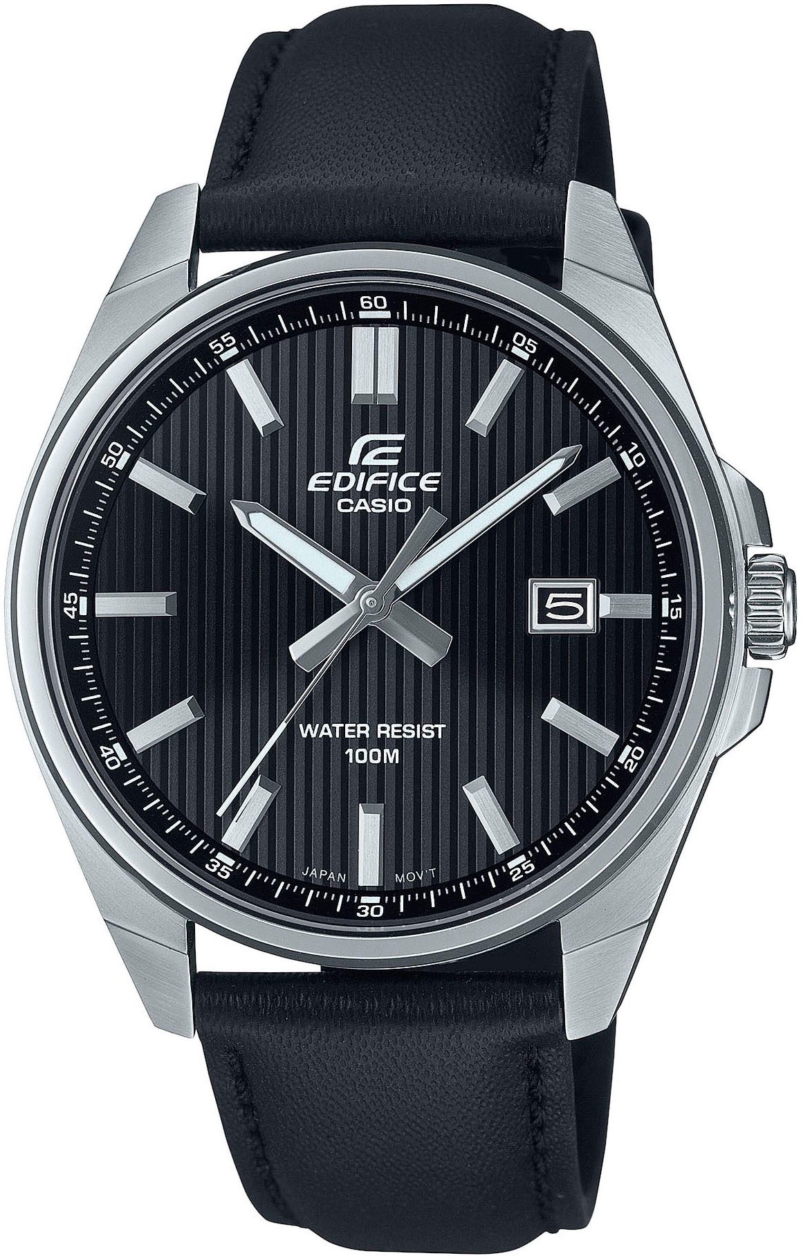 CASIO EDIFICE Quarzuhr, Armbanduhr, Herrenuhr, analog, Datum, Lederarmband