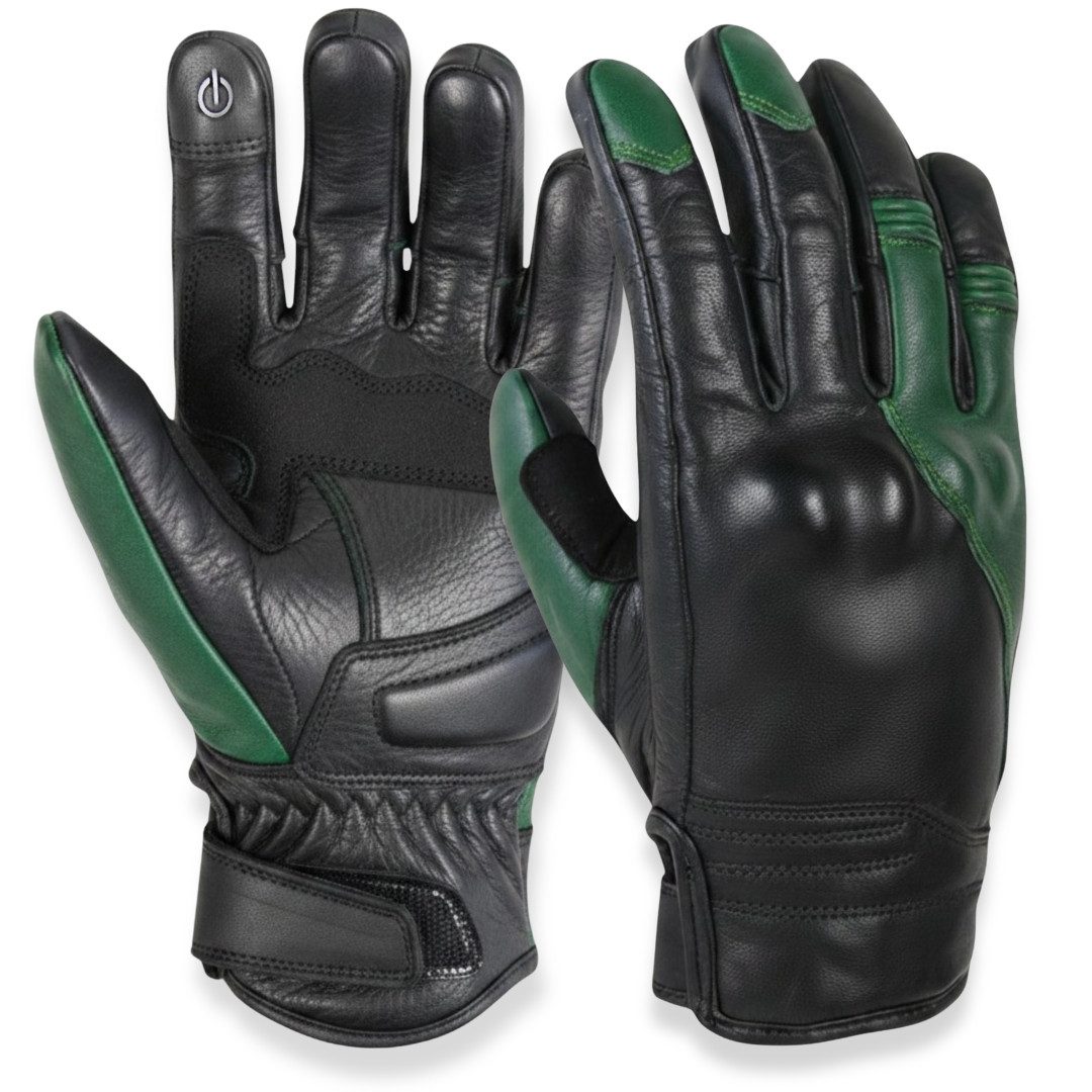 MDM Motorradhandschuhe Motorradhandschuhe Leder Herren Retro Protektor Grip Komfort Klassisches Retro-Design im eleganten All-Black-Look
