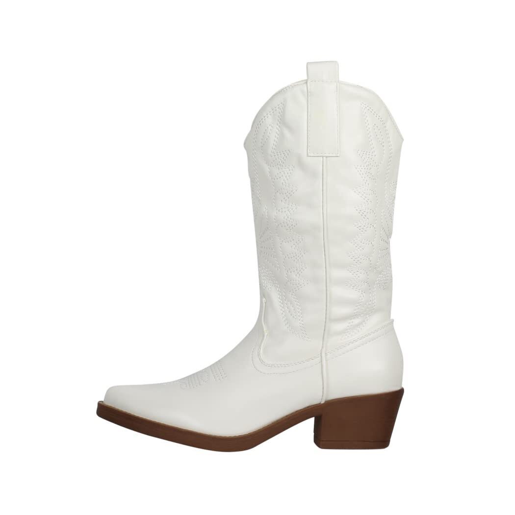 Elara Damen Western Boots mit Blockabsatz und Western-Stickerei Cowboystiefel