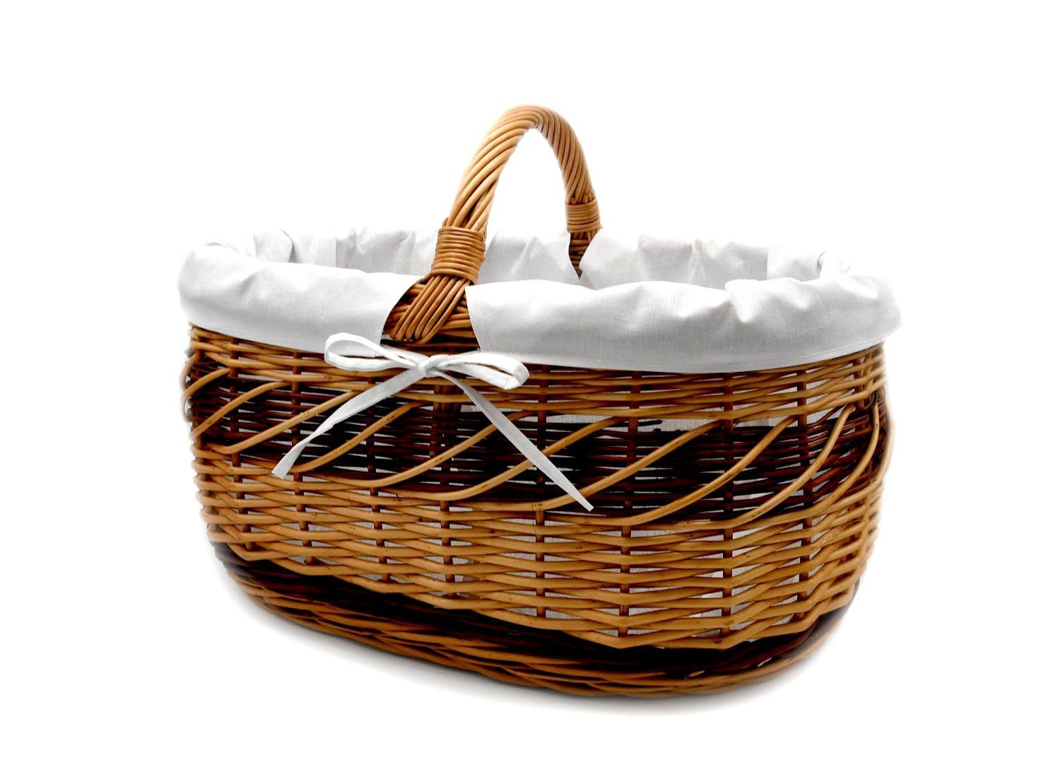 MyBer® Einkaufskorb Weidenkorb Tragekorb Korb aus Weide geflochten braun, mit Stoffeinlage 50/35/38cm K1-605-SW