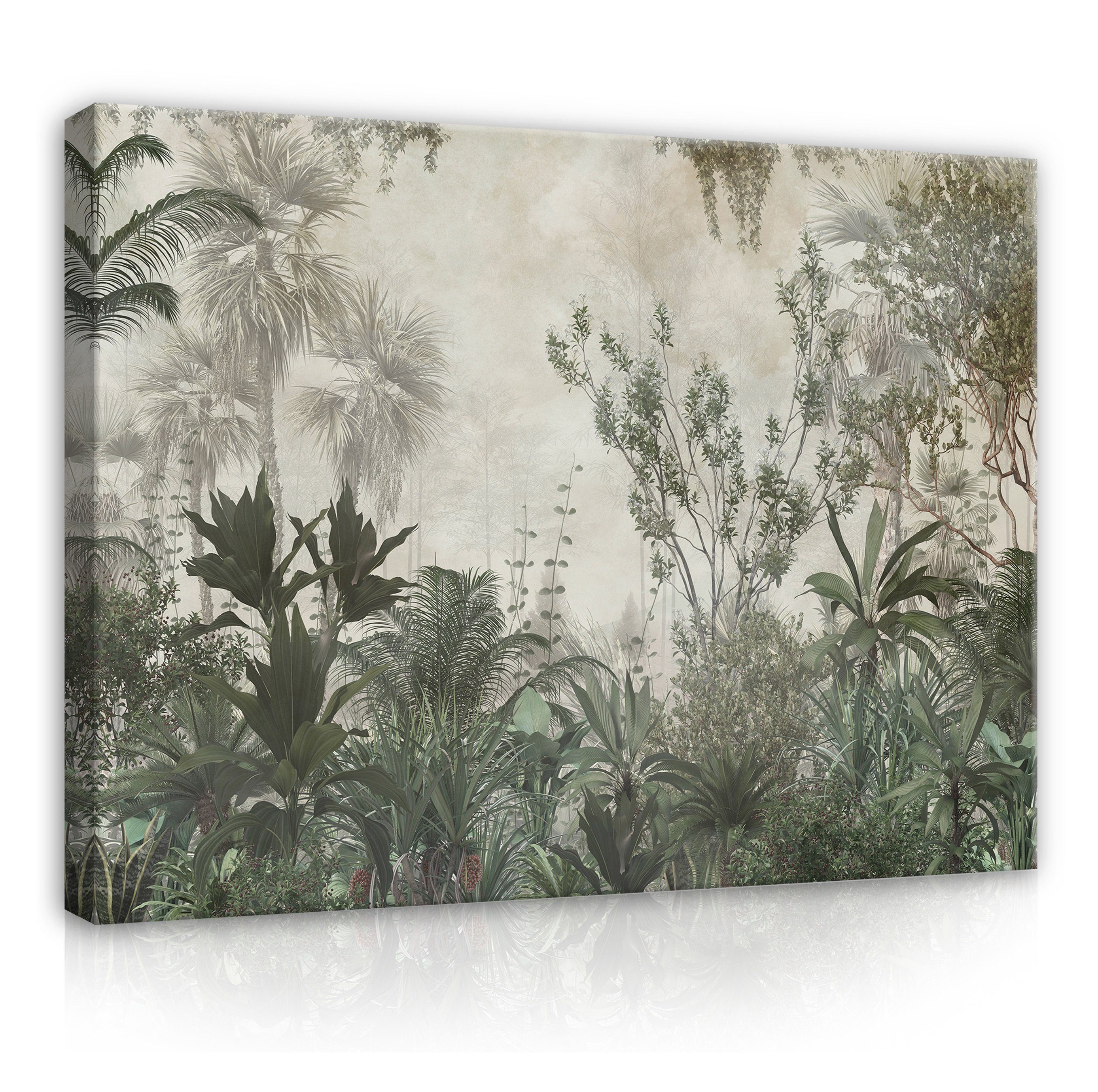 Wallarena Leinwandbild Dschungel Wald Tropisch Beton Wandbild XXL Leinwandbilder Modern, Dschungel (Einteilig), Aufhängefertig