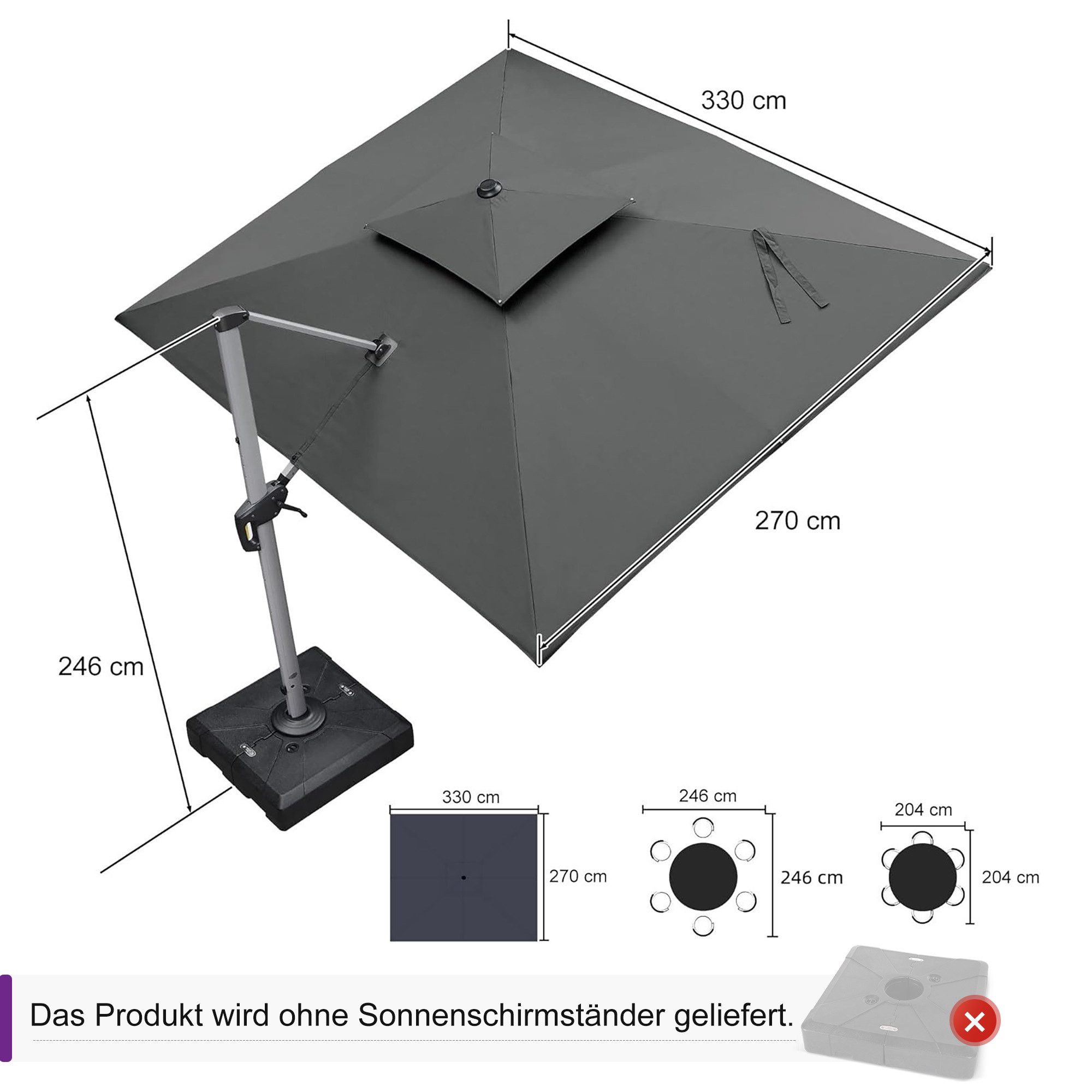 PURPLE LEAF Ampelschirm Rechteckiger Außenbereich Doppeldach günstig online kaufen