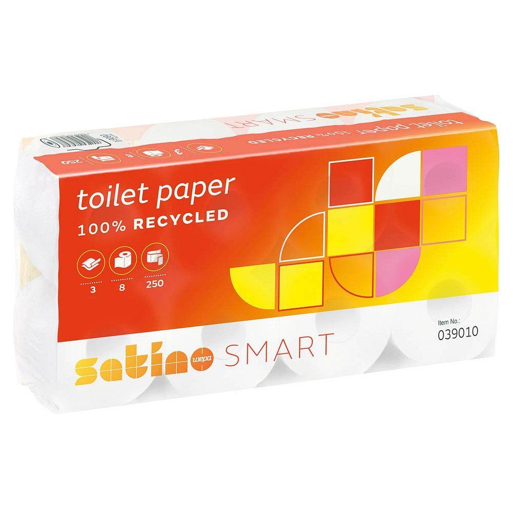 Satino SMART Toilettenpapier 8 Rollen Toilettenpapier SMART 3-lagig, 3-lagig, Waffel-Prägung, Perforiert