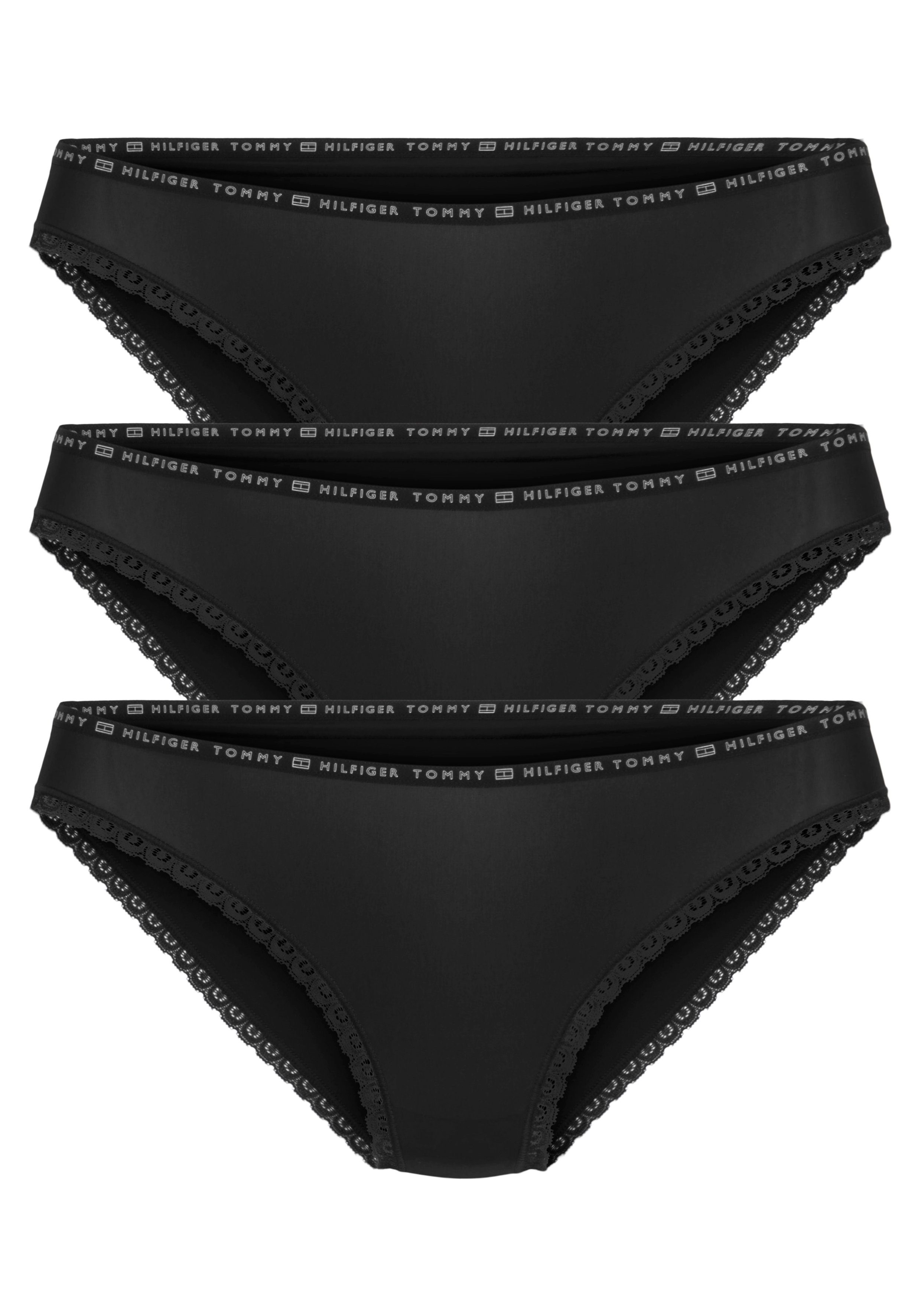 Bikinislip BIKINI Tommy 3P 6 Tommy mit Hilfiger Spitzenkante Black/Black/Black Underwear Hilfiger 3er-Pack) (Packung, Logo-Elastiktape