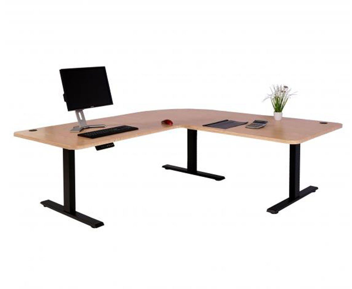 Mendler Eckschreibtisch D40, Computertisch elektrisch höhenverstellbar 178 x 178 cm hellbraun - schwarz | Eckschreibtische