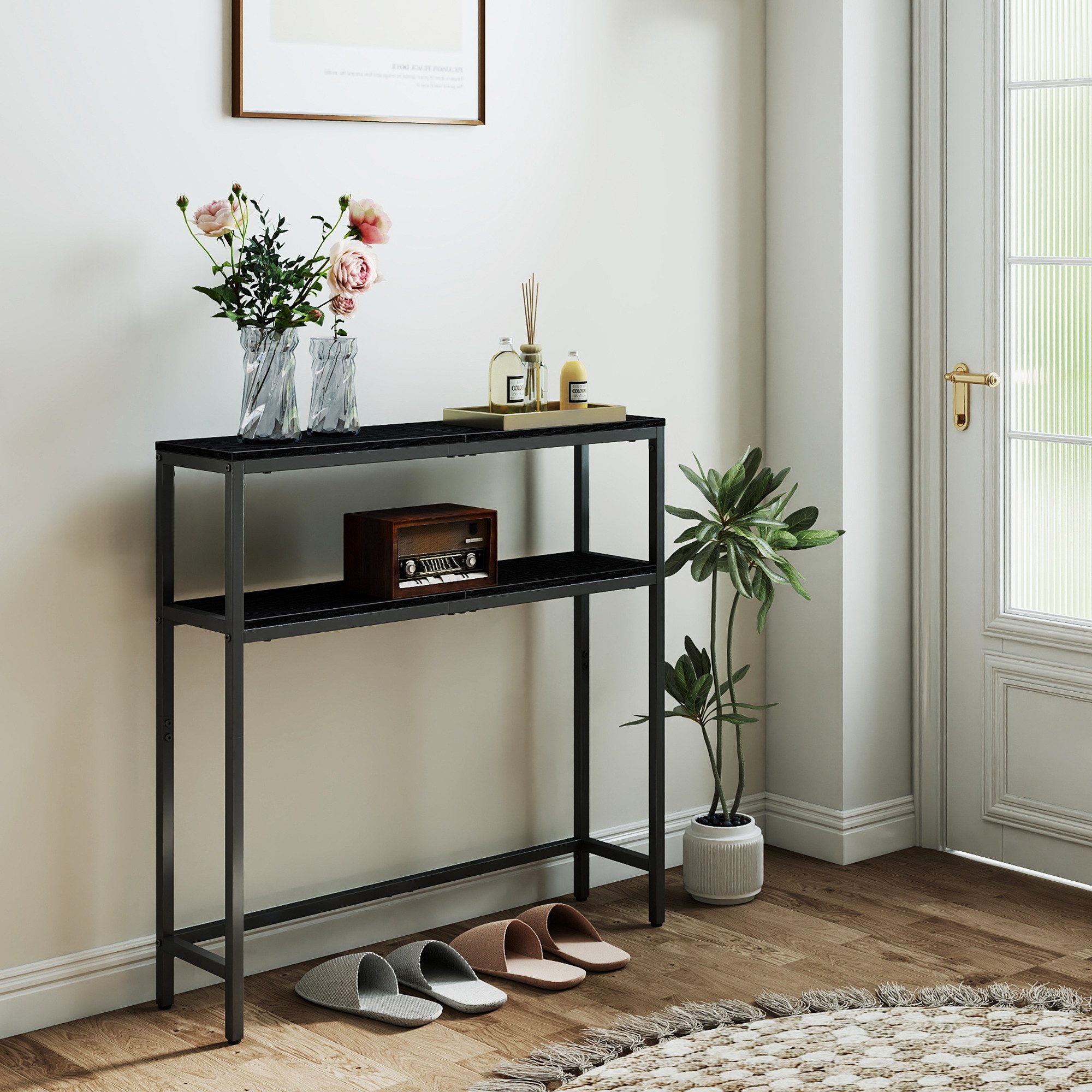 VASAGLE Konsolentisch schmaler Sofatisch mit 2 Ablagen, Flurtisch, 2 Ebenen, für Flur, Wohnzimmer, Schlafzimmer, 80/100/120x80×20cm