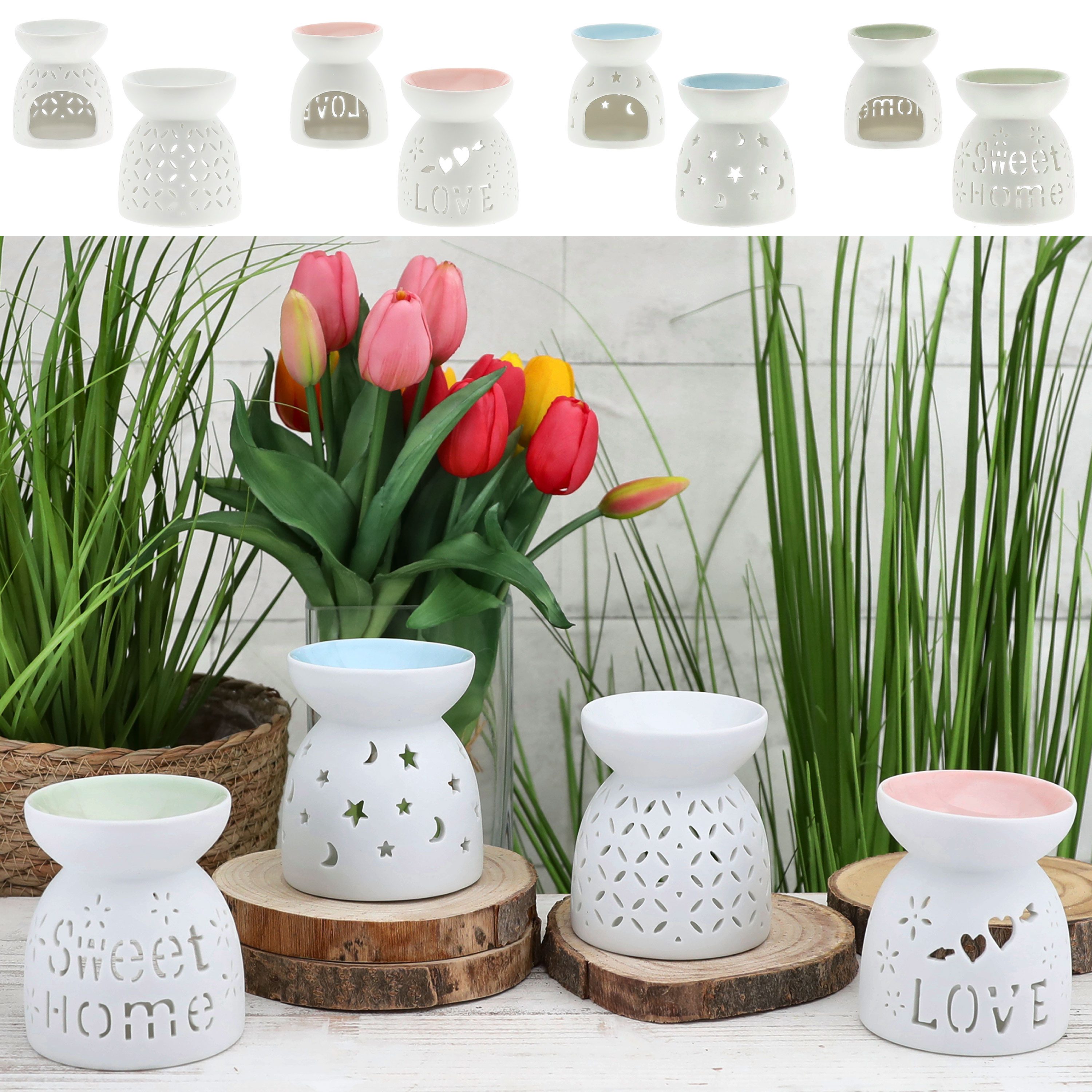 CEPEWA Duftlampe Duftlampe 4er Set Keramik 9x9,5cm Schrift Muster weiß blau günstig online kaufen