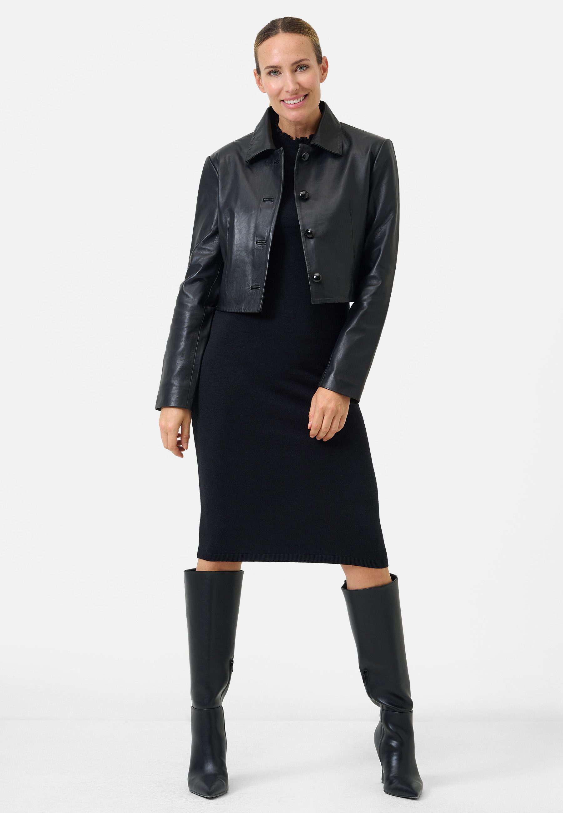 RICANO Bolerojacke Yolanda Lederjacke im Bolero-Stil mit Knopfleiste