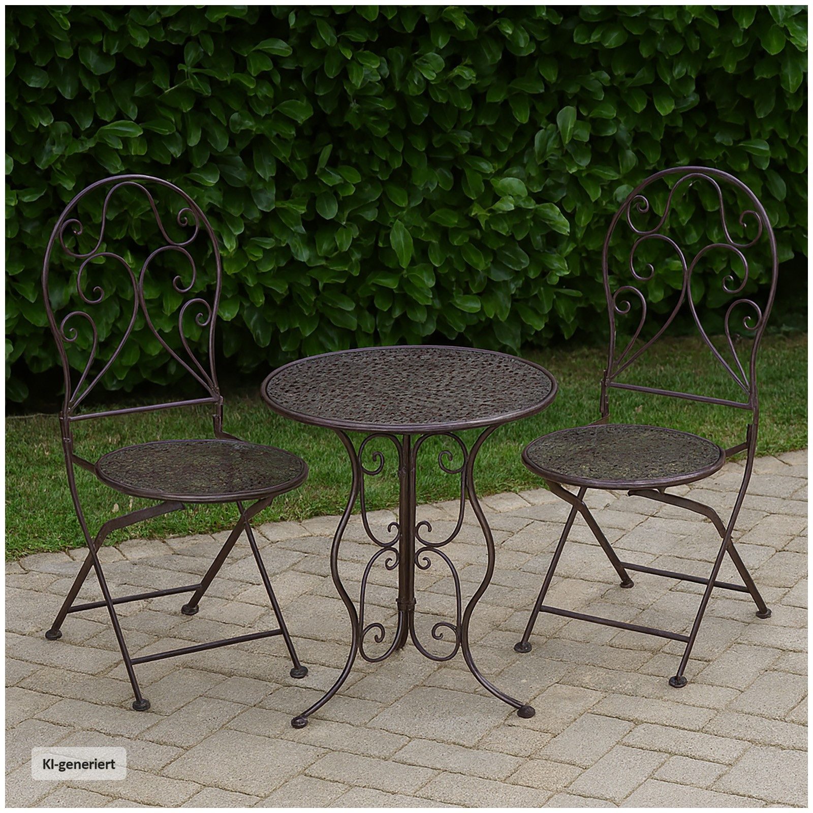 HTI-Living Garten-Essgruppe Bistroset aus Metall 3-teilig, detailreich verzier, (Set, 3-tlg., 1 Tisch 2 Klappstühle ohne Dekoration), Sitzgruppe Metall