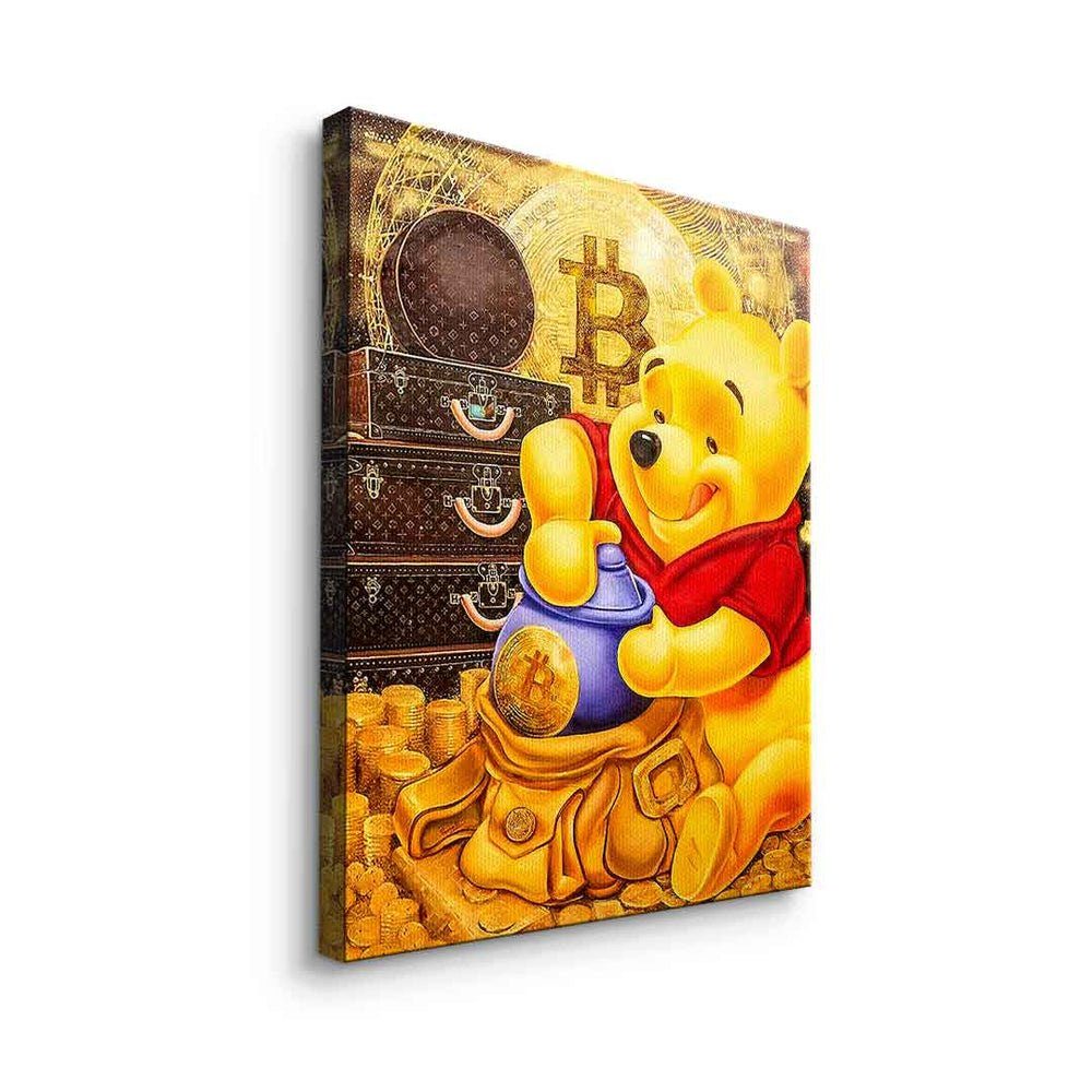DOTCOMCANVAS® Leinwandbild Bitcoin Bear, der Rahmen Art Comic Pop ohne Winnie-the-Pooh crypto Bär Bitcoin Leinwandbild Pu