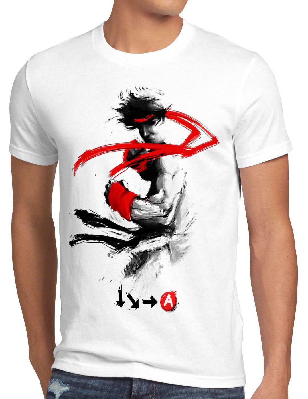 style3 Print-Shirt Herren T-Shirt Street Hero fighter ultra snes switch ps4 street arcade II 2 IV V weiß