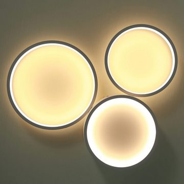 Nettlife LED Deckenleuchte Schwarz Deckenlampe mit 3 Ringe 22W Modern Deko, LED fest integriert, Warmweiß, für Wohnzimmer Schlafzimmer Kinderzimmer Flur Esszimmer Küche