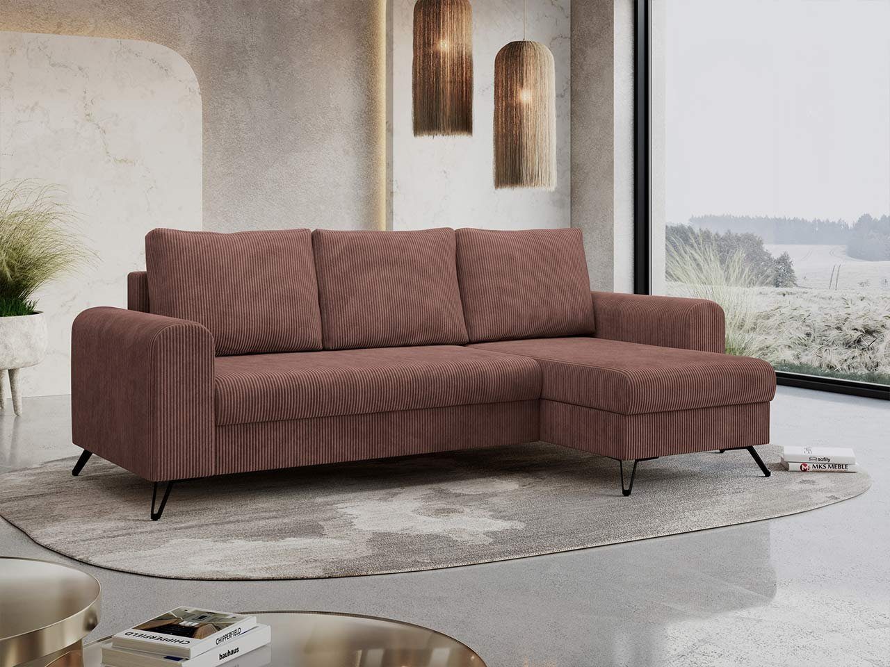 Kissen Dunkelrosa Bettfunktion, lose Ecksofa MÖBEL Lincoln L-Form Couch mit Bettsofa, HUGO, Modern Ecksofa, MKS -