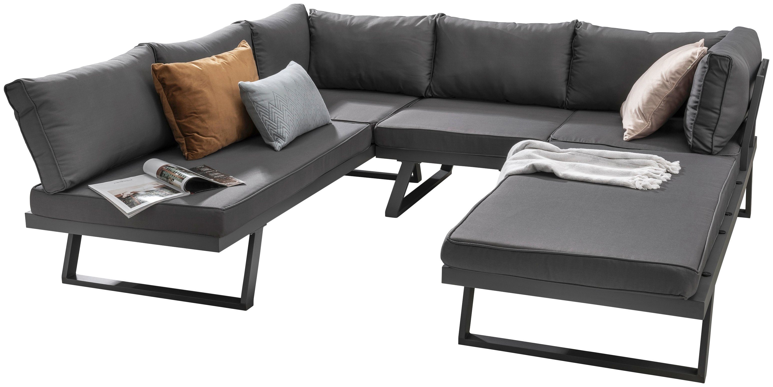 MANHATTAN, Gartenlounge-Set inkl. (Set, Auflagen cm, Tisch Destiny variabel, 1 Ecklounge, 70x70x30 13-tlg), Hocker/