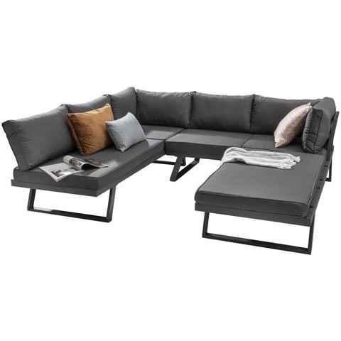 Destiny Gartenlounge-Set MANHATTAN, (Set, 13-tlg), Ecklounge, variabel, 1 Hocker/ Tisch 70x70x30 cm, inkl. Auflagen