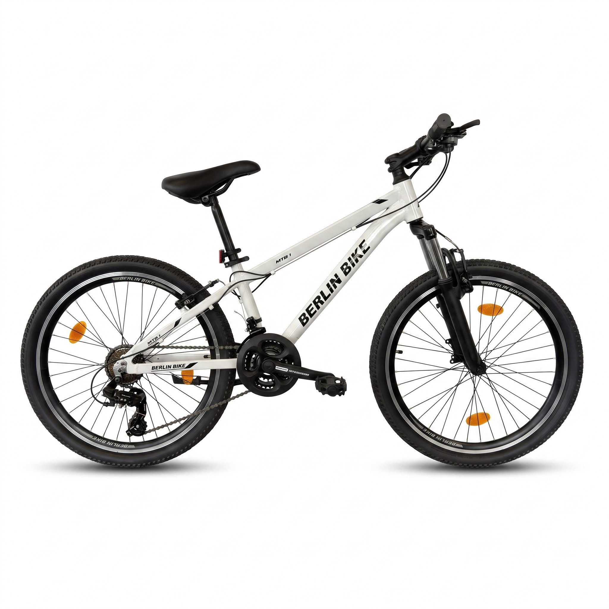 BERLIN BIKE Kinderfahrrad 24 Zoll Mountainbike, leichtes Aluminiumrahmen, 21 Gang Shimano RD-TY300/TY500 Schaltwerk, Kettenschaltung, (Aluminiumrahmen & V-Bremsen – leicht, stabil, sicher), mit 24"x 2,10" Luftreifen ideal für Gelände und Alltag