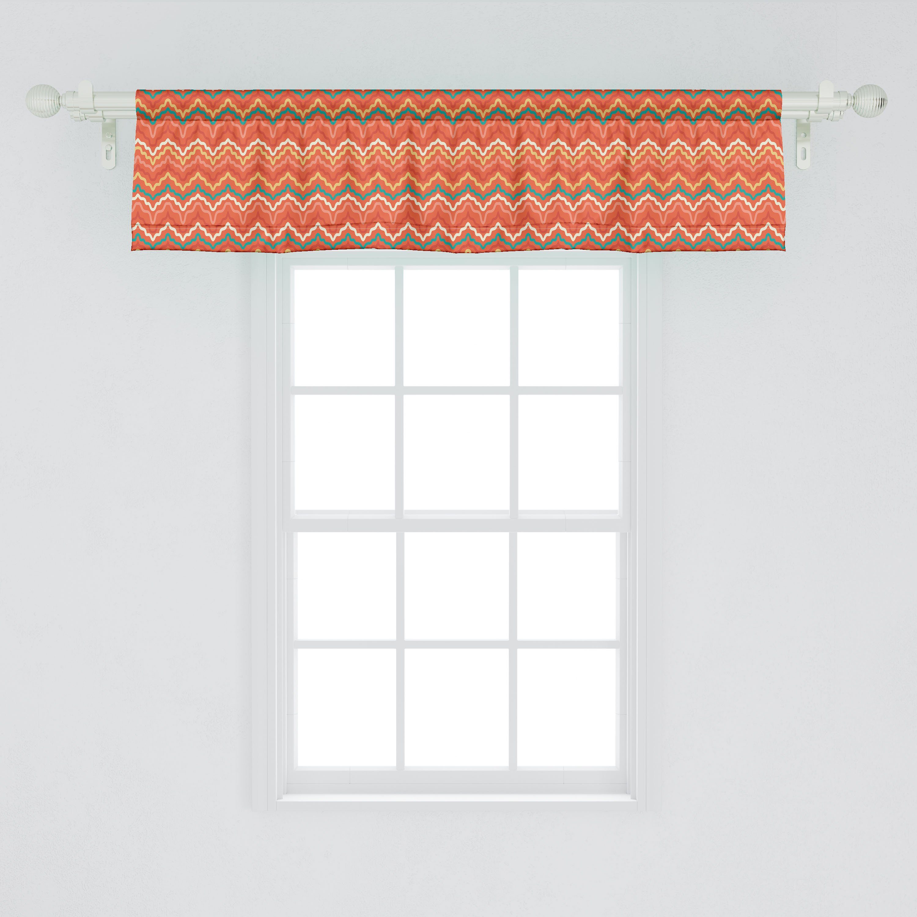 Vorhang mit gewellte Linien Dekor Abstrakt Küche Warm Stangentasche, Scheibengardine Microfaser, Volant Tone für Abakuhaus, Retro Schlafzimmer