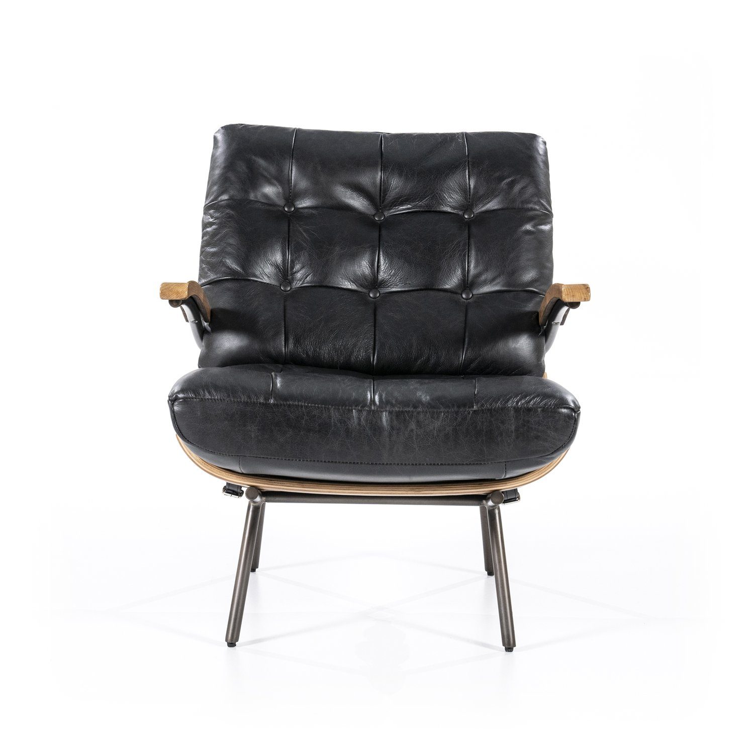 Sessel hochwertigem Maison NICOLAS Ledersessel Loungesessel Leder Vintage, schwarz Java-Leder aus ESTO