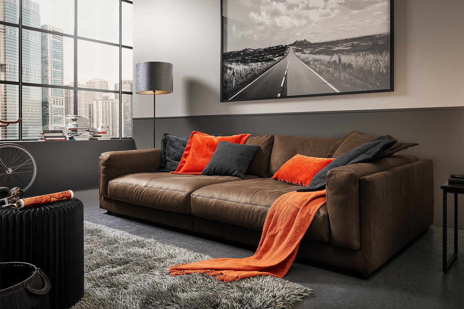 KAWOLA Big-Sofa RAINA, Couch Cord oder Leder verschiedene Farben 254x150 cm