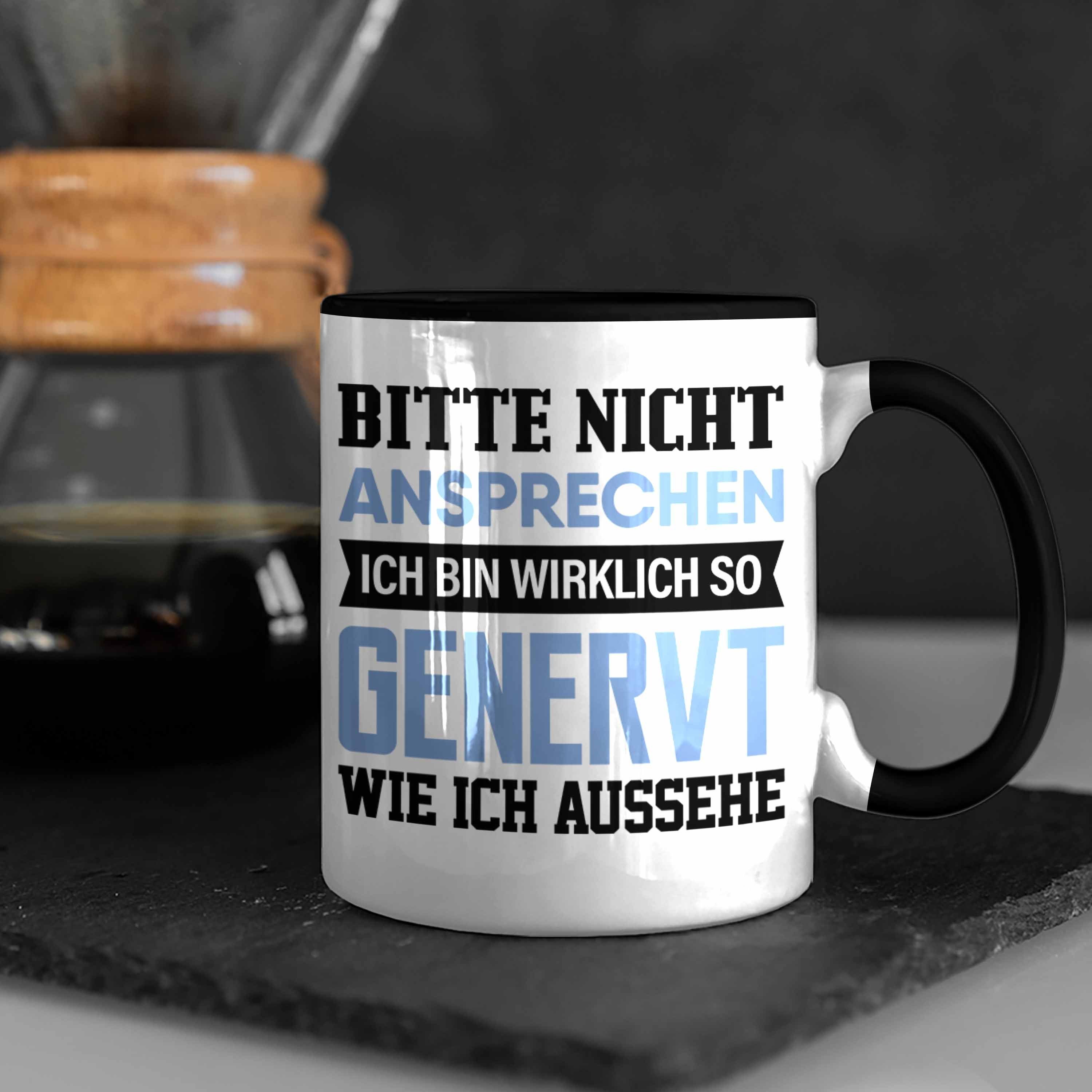 Trendation Tasse Genervt Tasse Geschenk für S Schwarz Spruch Arbeitskollege