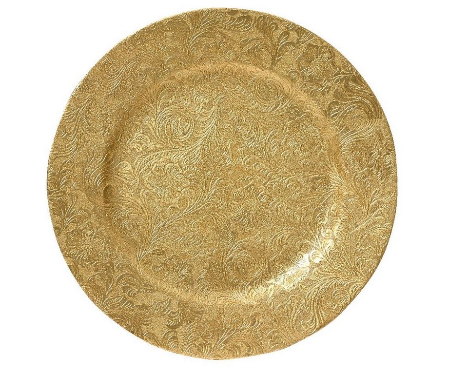Decoris season decorations Dekoteller, Dekoteller Kunststoff Rankenmuster  mit Blumen 33cm Gold metallic