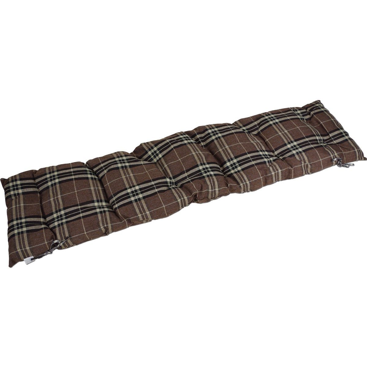 Linder Exclusiv GmbH Sitzkissen Bankauflage 168 x 42,5 cm in Braun kariert mit Befestigungsbändern, angenehmer Sitzkomfort