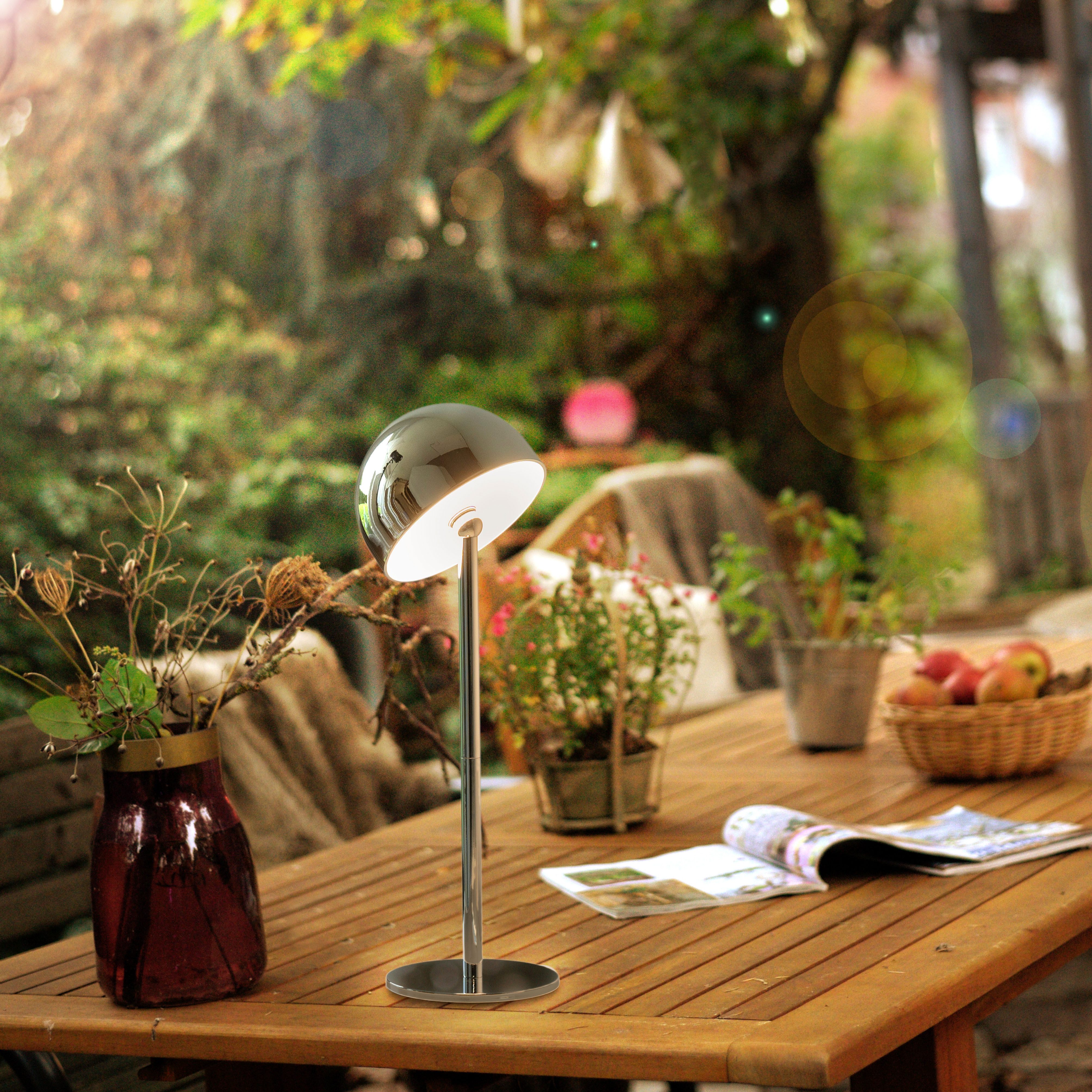 OTTO home Tischleuchte Akku Tischlampe GERRIN Indoor Outdoor, magnetischer Flaschenaufsatz, Dimmfunktion, Memoryfunktion, LED fest integriert, Warmweiß, Pilzlampe Flaschenaufsatz, Regulierung der Lichtstärke, Pilz, Lampe