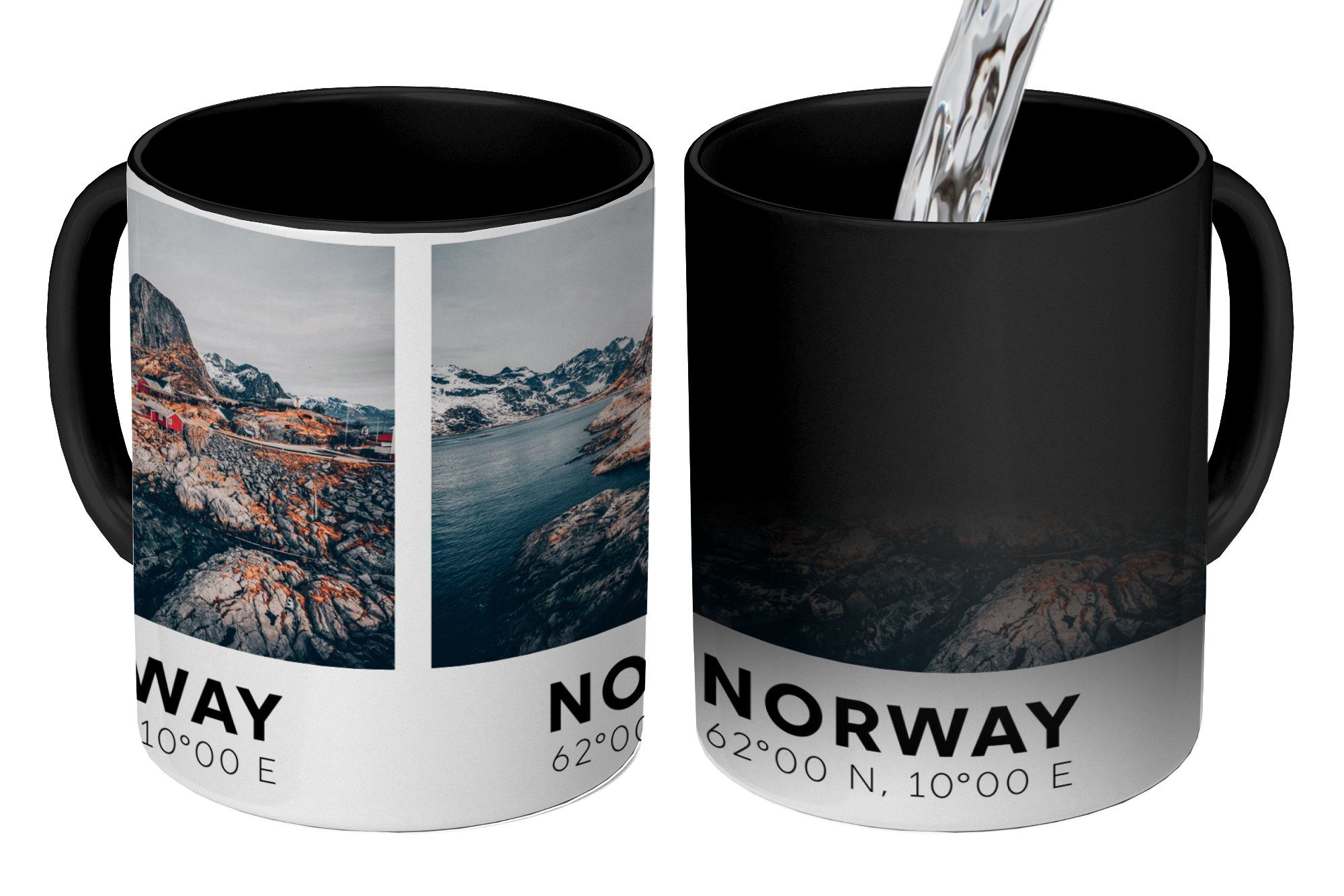 - Farbwechsel, Skandinavien Zaubertasse, Winter, Geschenk Norwegen Bergen Kaffeetassen, - Keramik, - Teetasse, Tasse MuchoWow