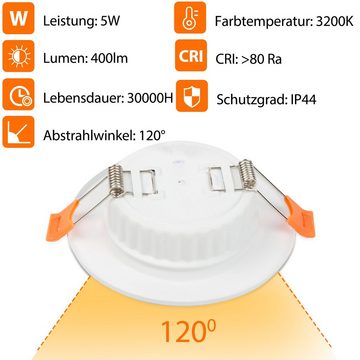 Clanmacy LED Einbaustrahler 20St. LED Einbaustrahler 5W WarmWeiß 400LM Deckenleuchte Einbauleuchte